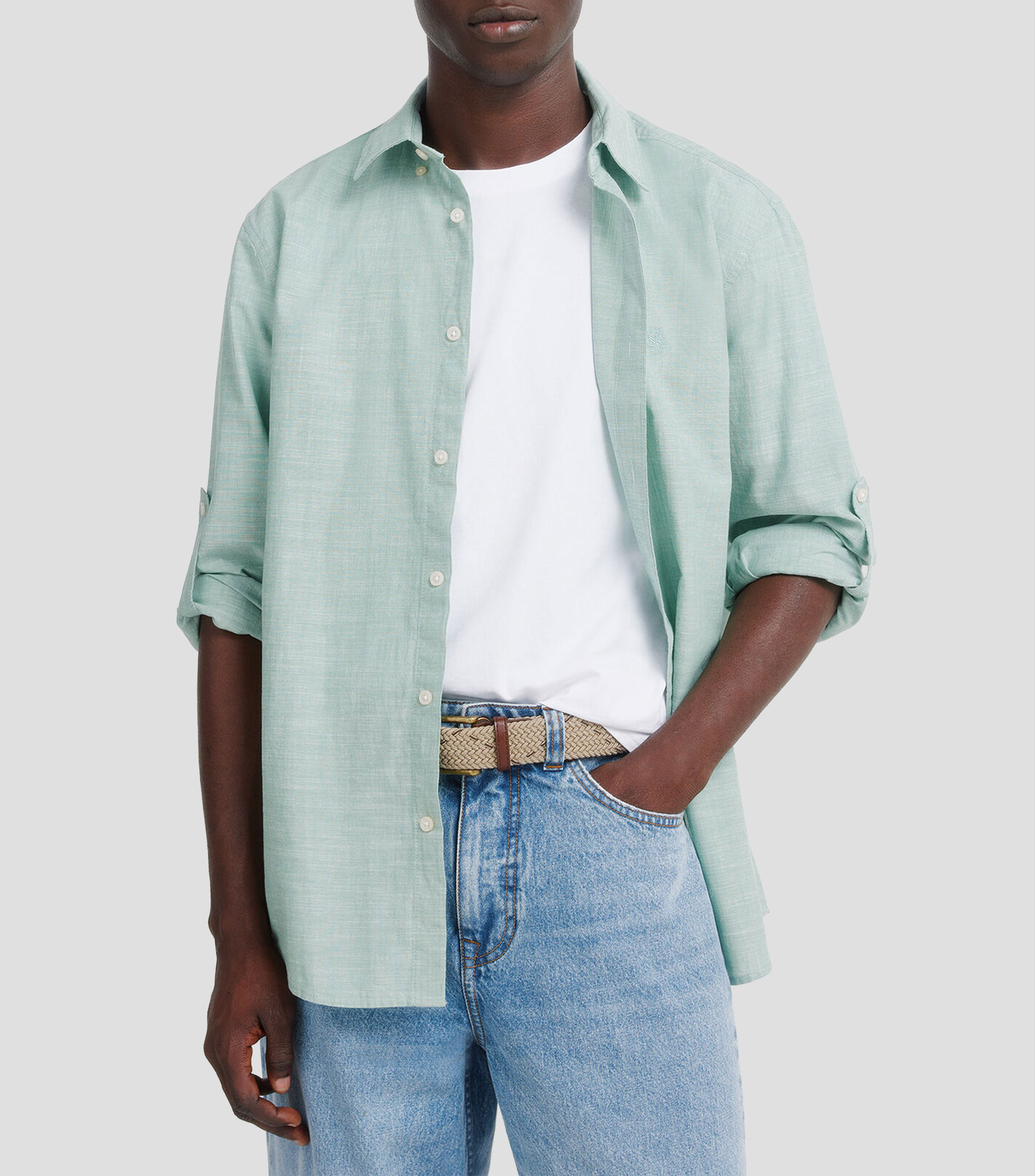 Camisa jaspeada manga larga Hombre