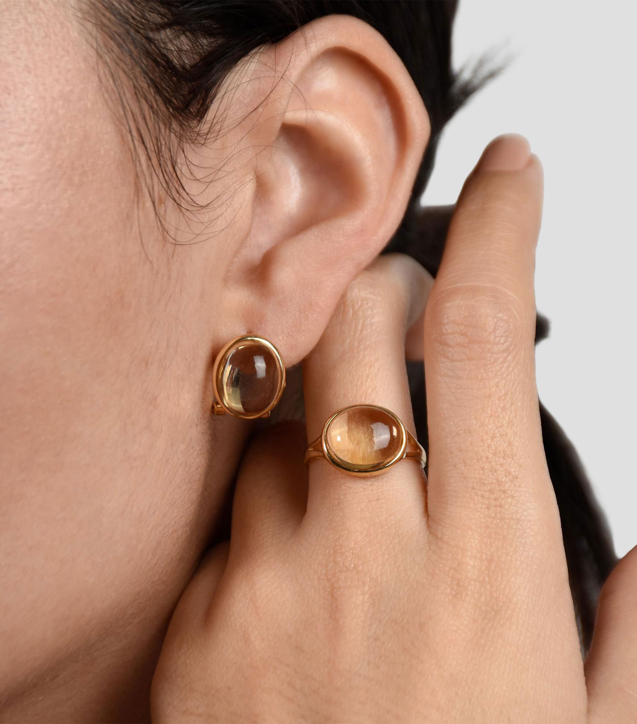 Set de anillo y aretes en Oro amarillo 14 Kilates con citrinas Mujer