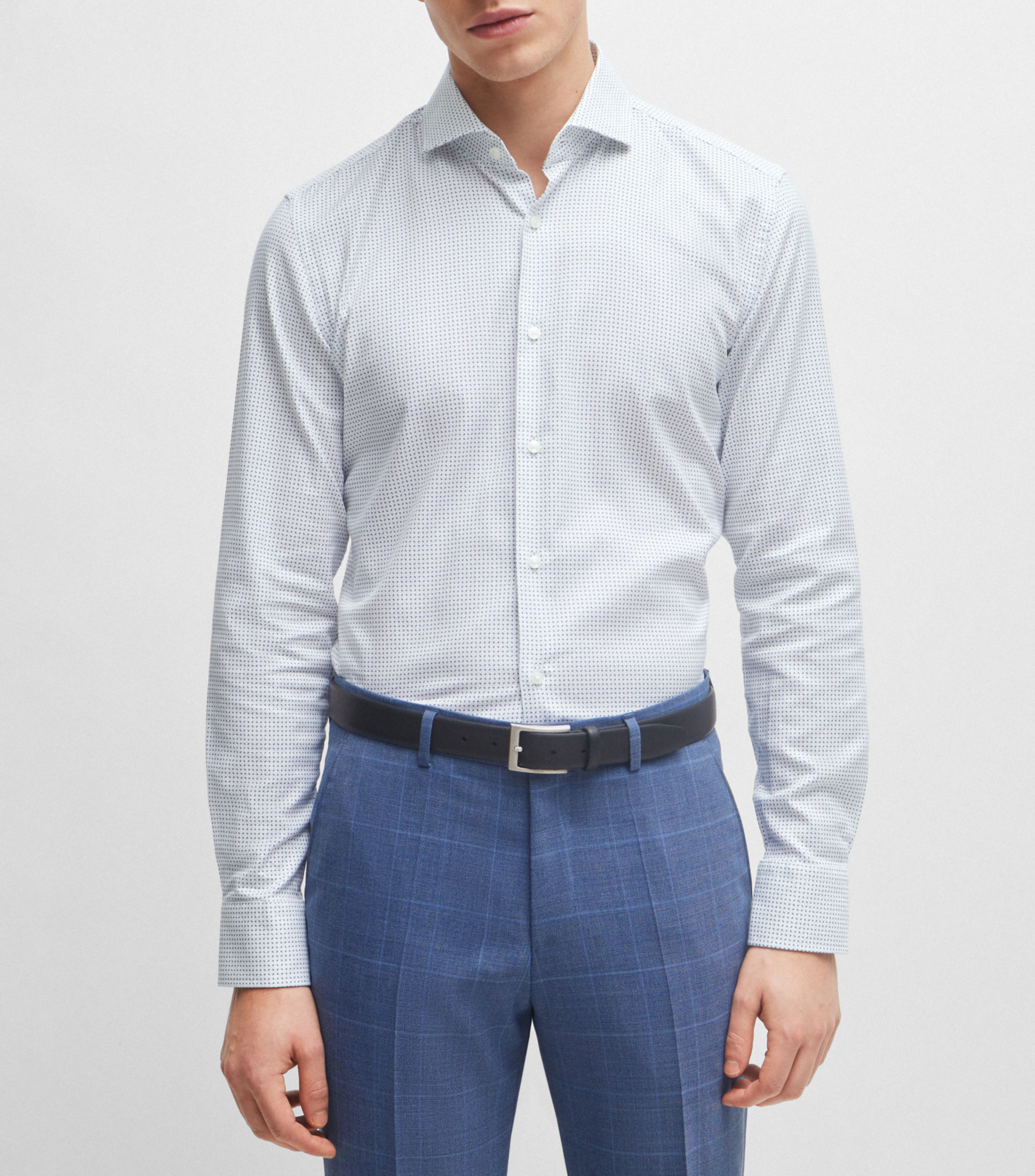 Camisa slim fit de algodón elástico Oxford estampado Hombre