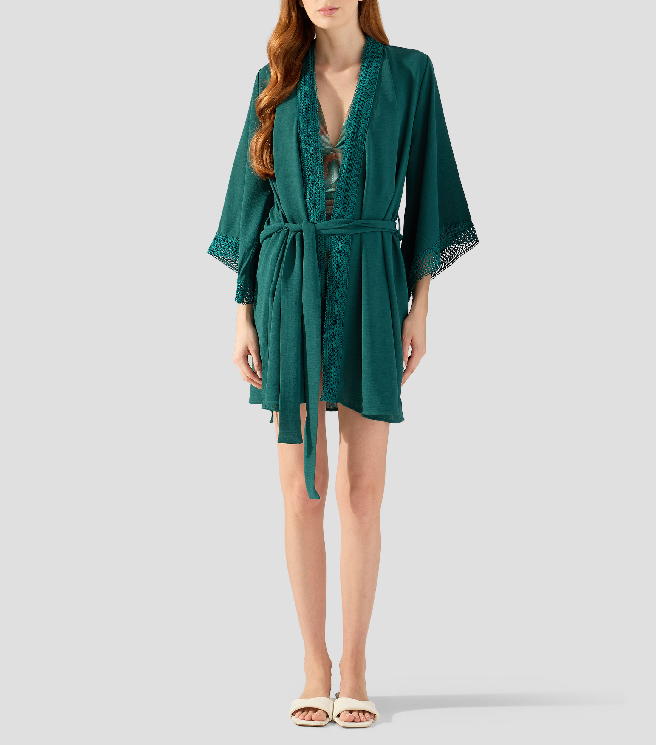 Kaftan liso con manga corta Mujer