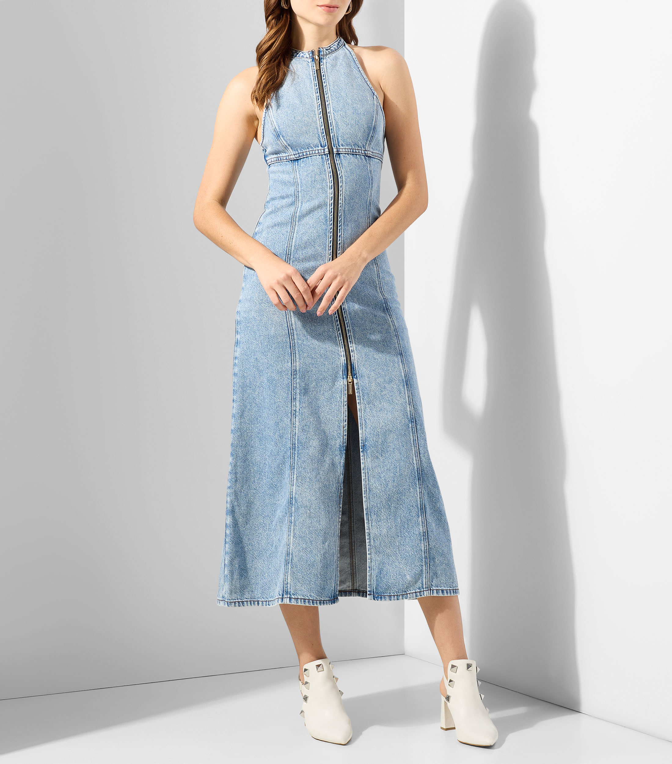 Vestido largo jaspeado Mujer