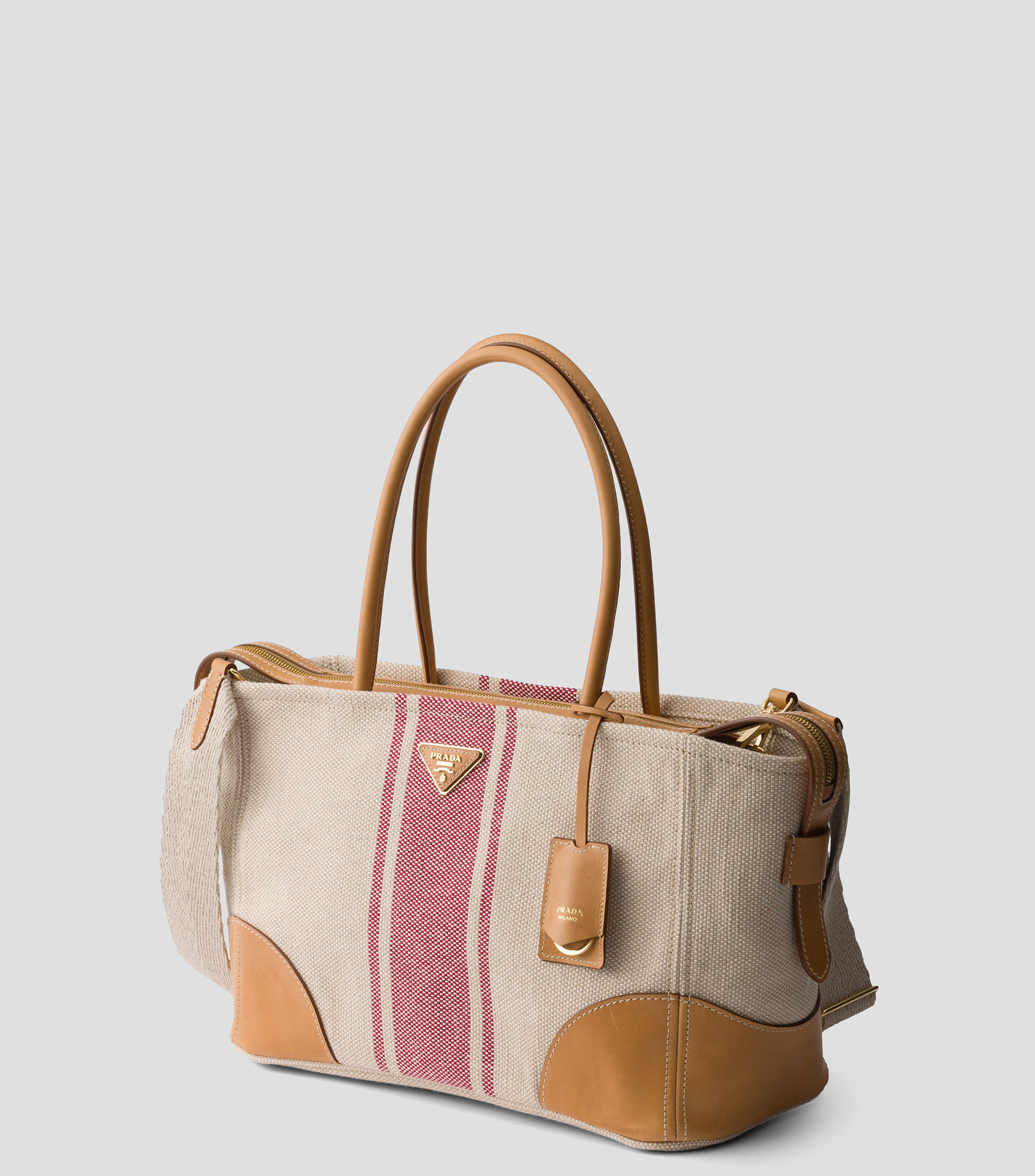 Bolsa Tote Beige Jcon Franjas Rojas, Mujer