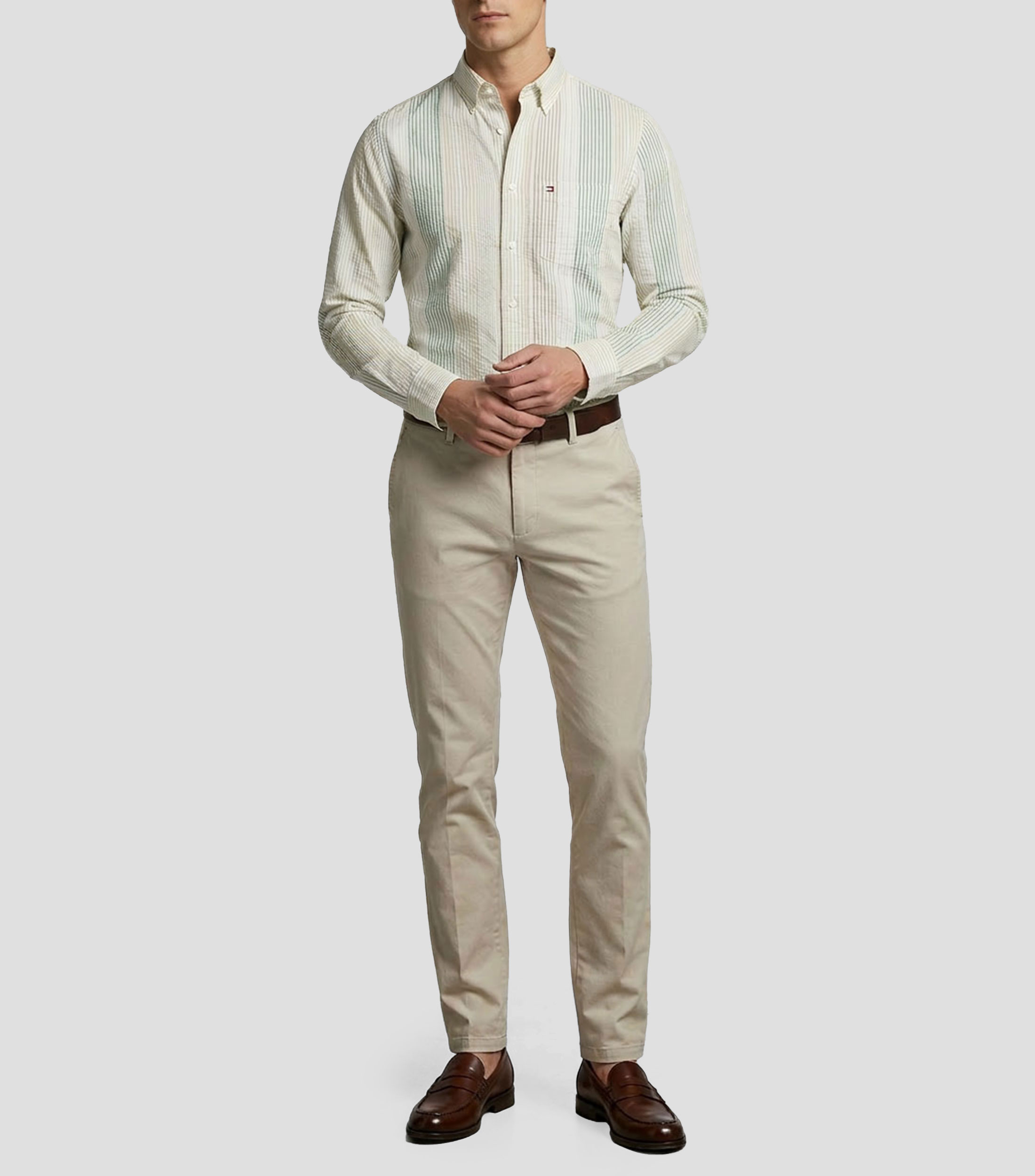 Camisa con rayas manga larga Hombre
