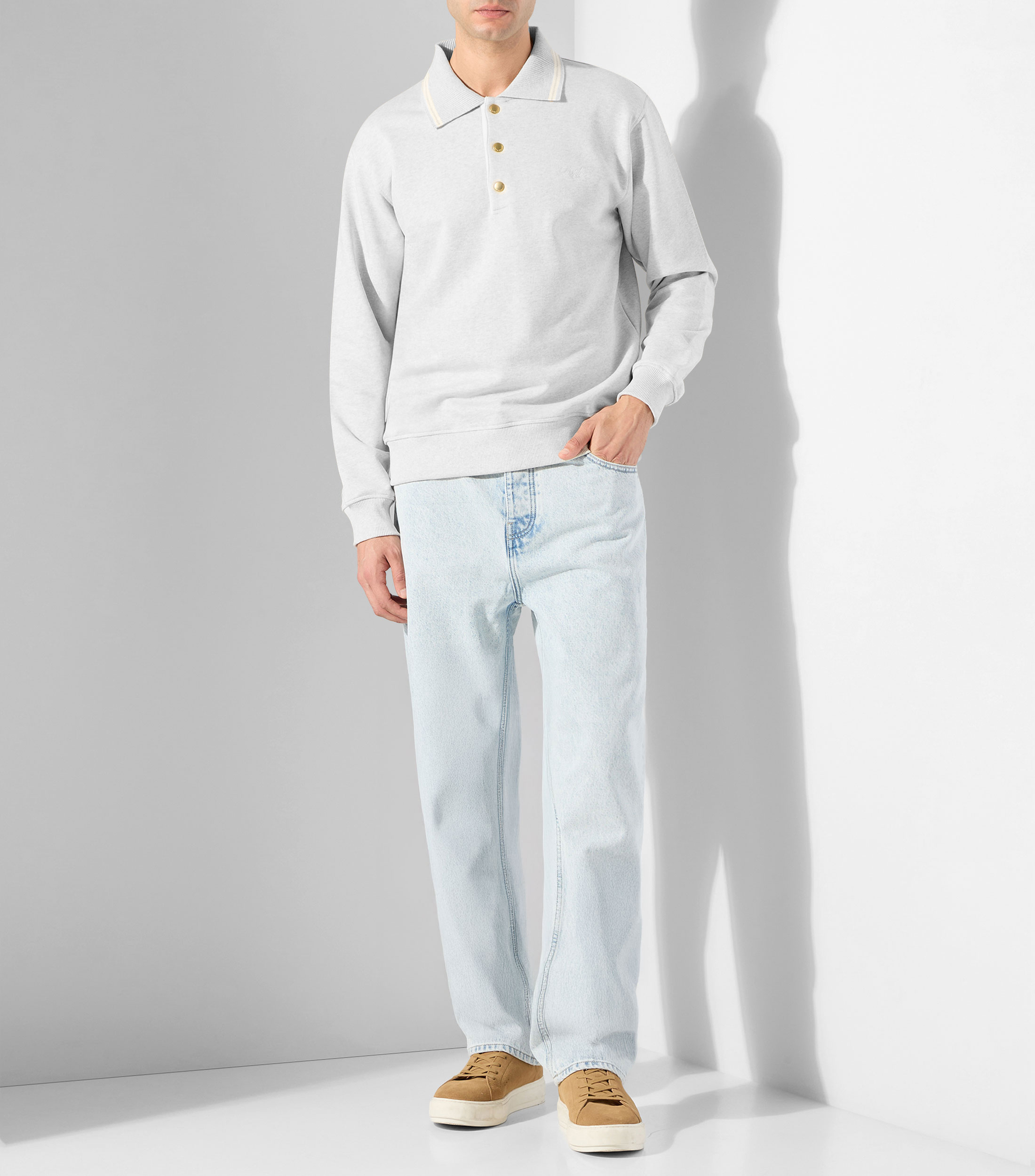 Playera tipo polo manga larga Drole jaspeado Hombre