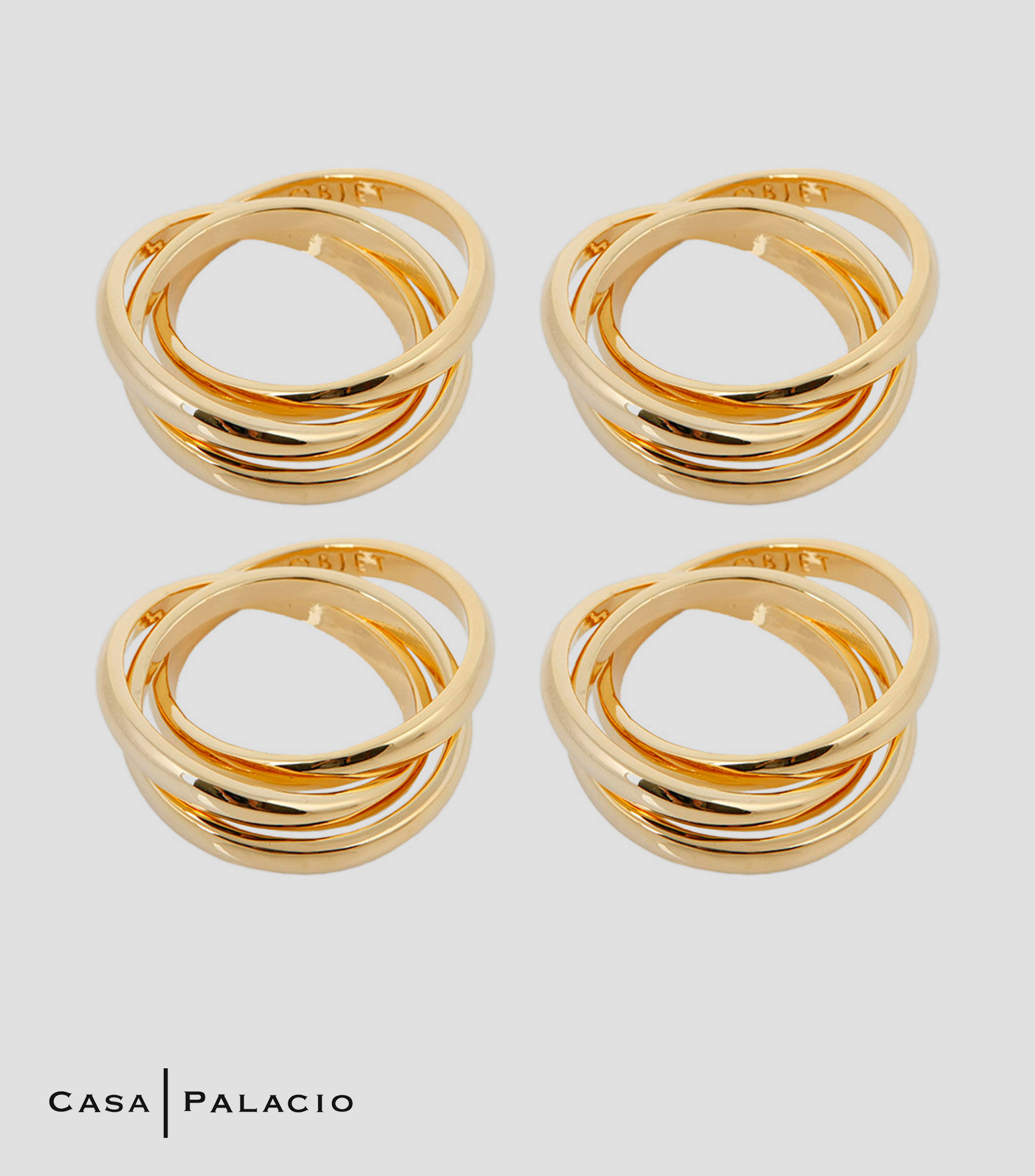 Set 4 Anillos para servilleta Gold en chapa de oro de 24 Kilates