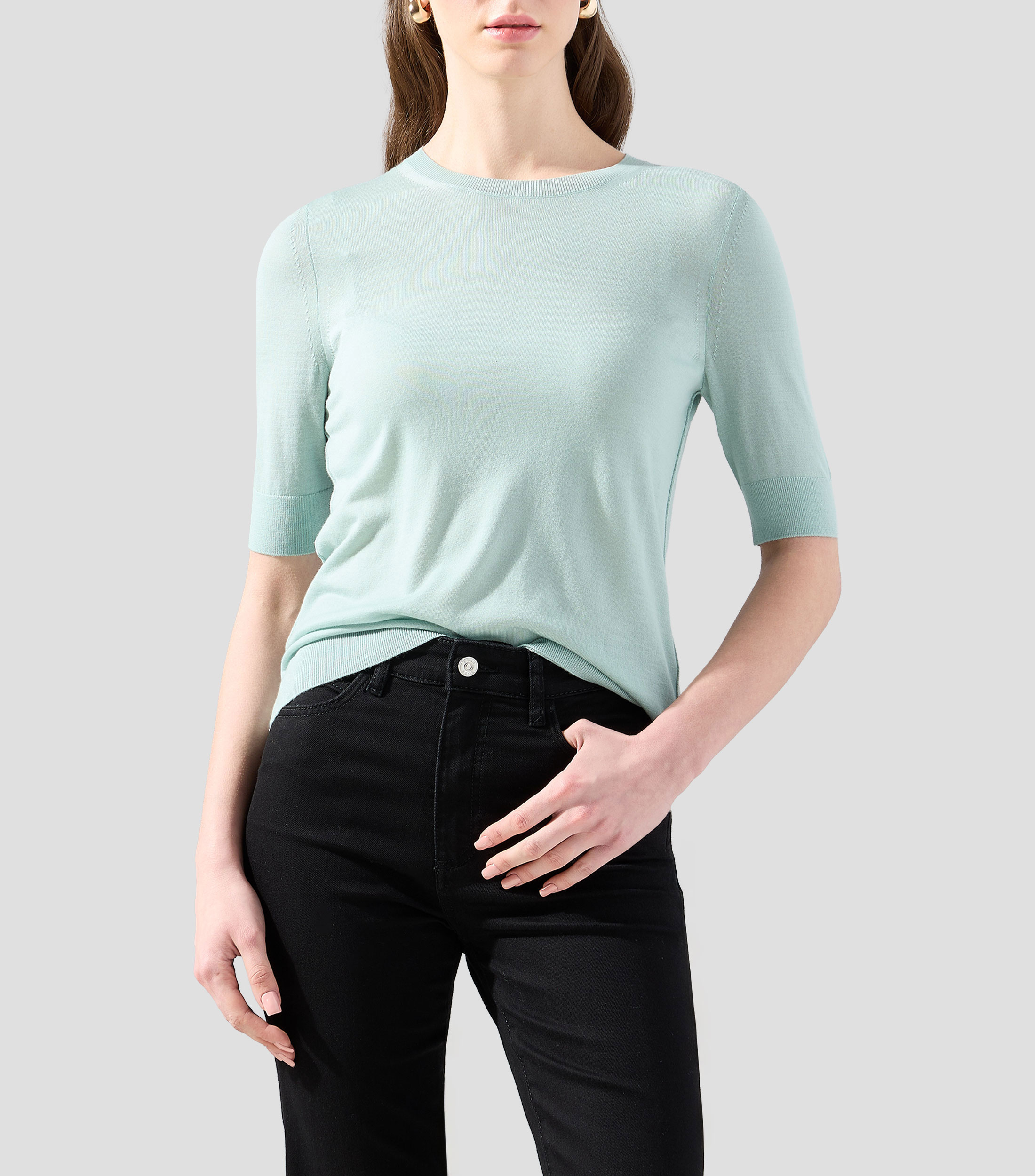Playera cuello redondo manga corta lisa Mujer