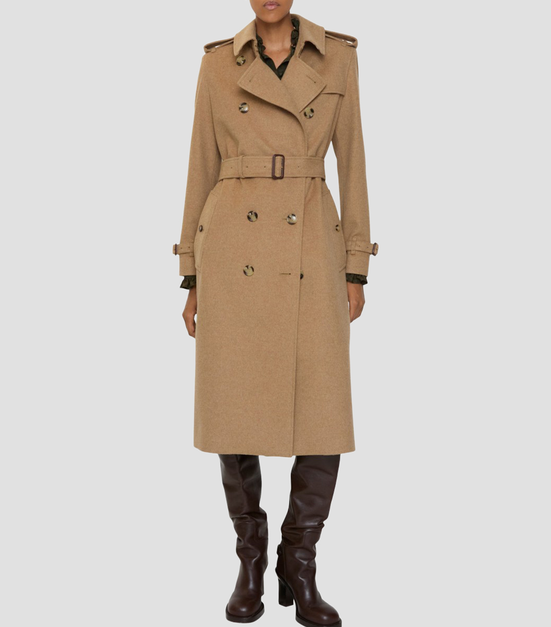 Gabardina larga estilo trench coat con botones y cinta Mujer