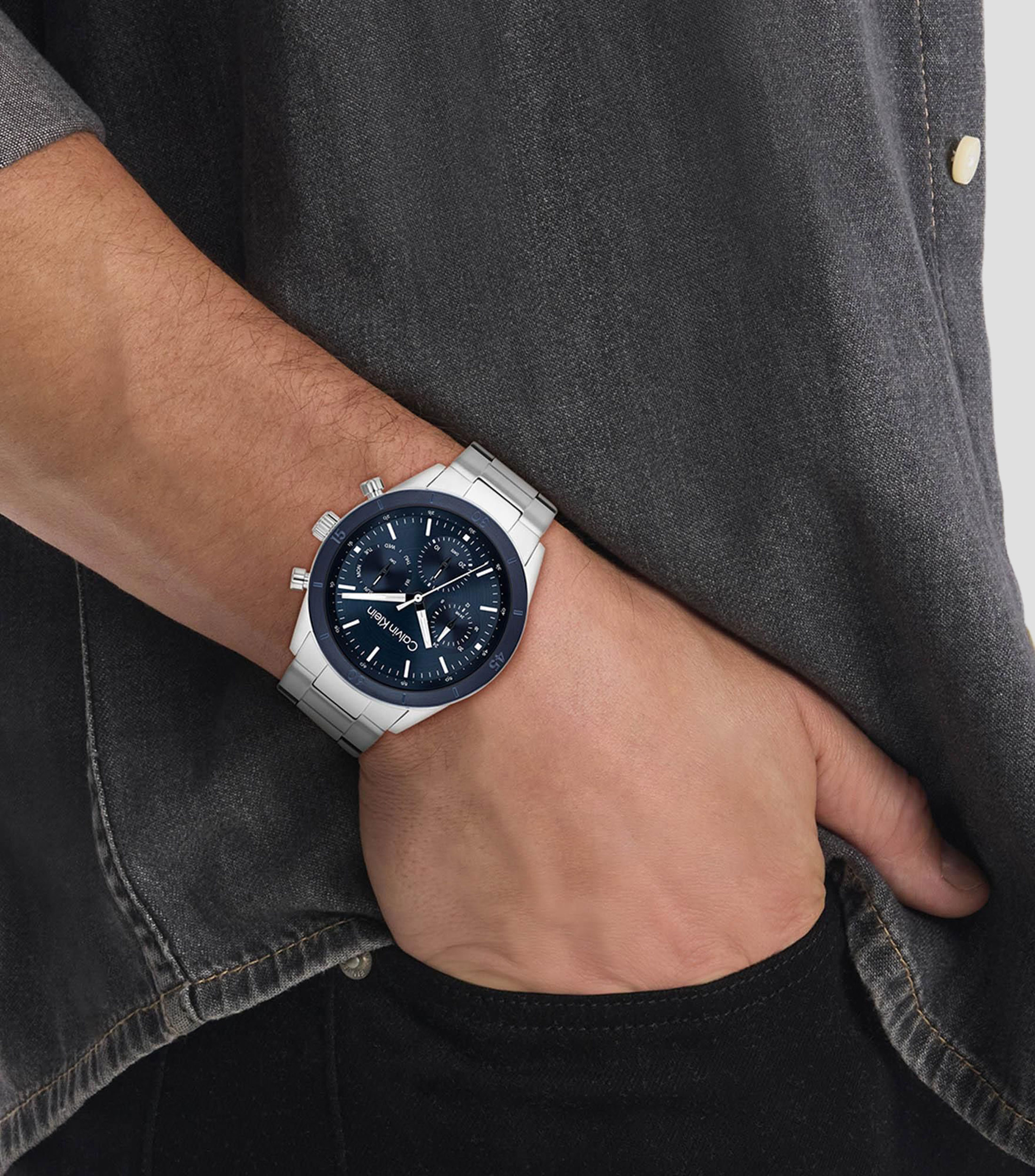 Reloj para hombre Performance Casual, Plateado, Azul