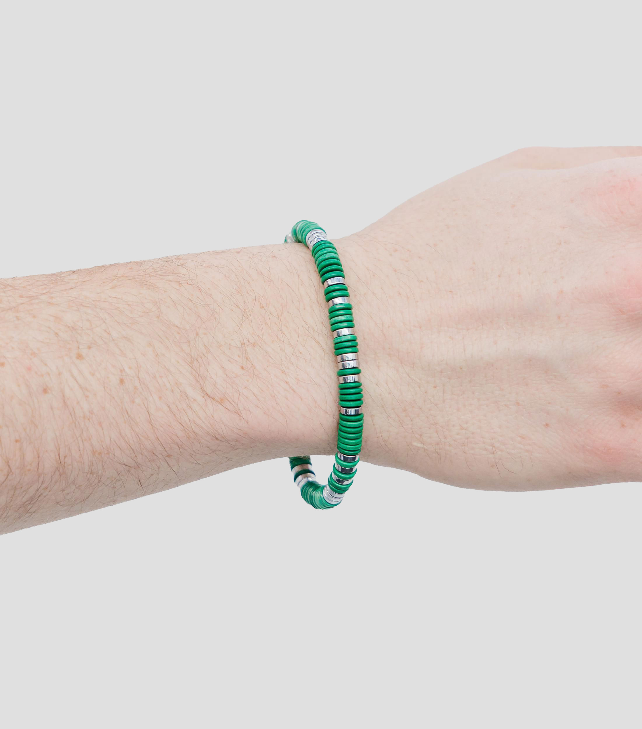 Pulsera en plata 925 verde con cuentas de disco Hombre