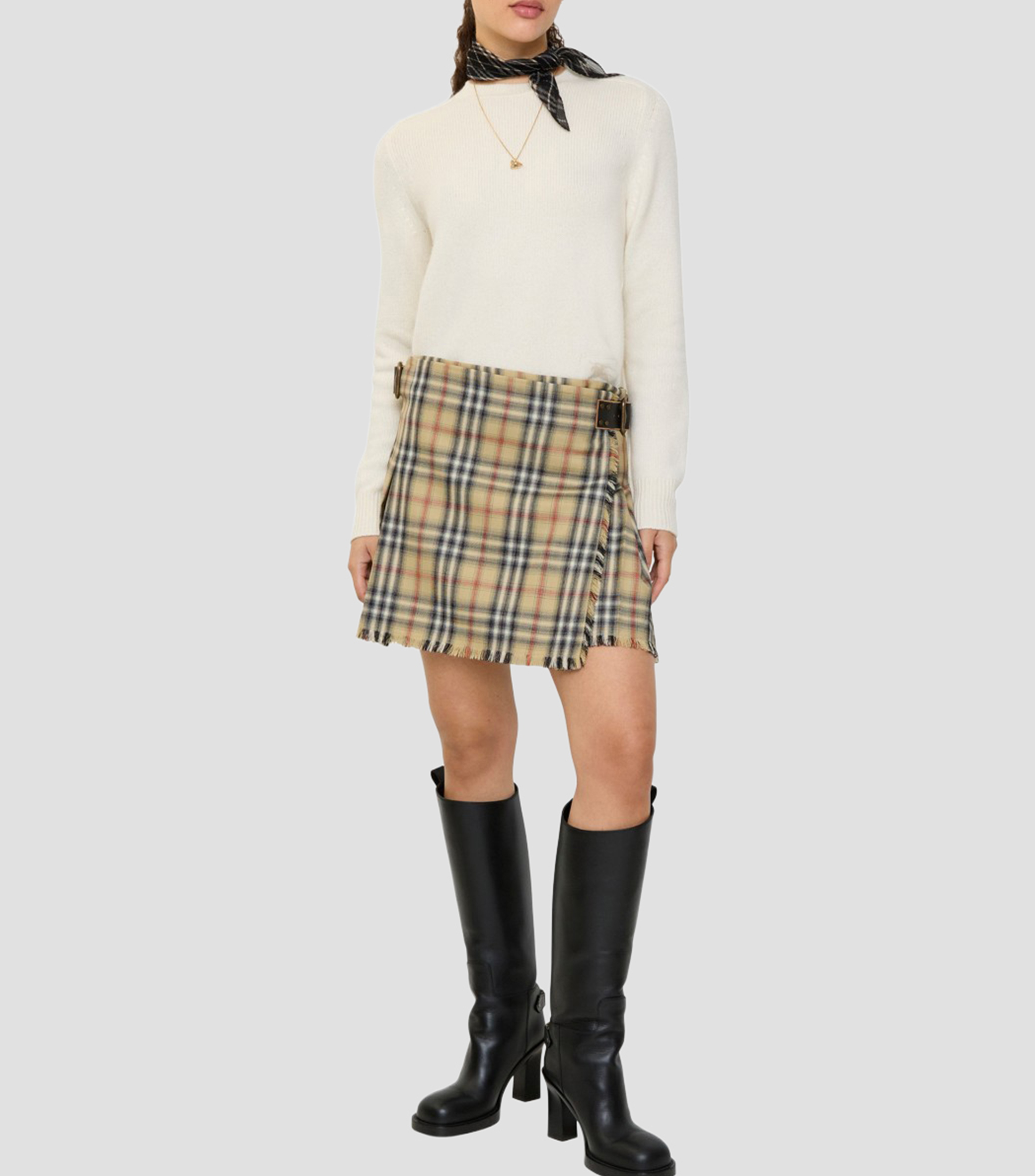 Falda mini tipo escocesa de corte recto con cuadros Mujer