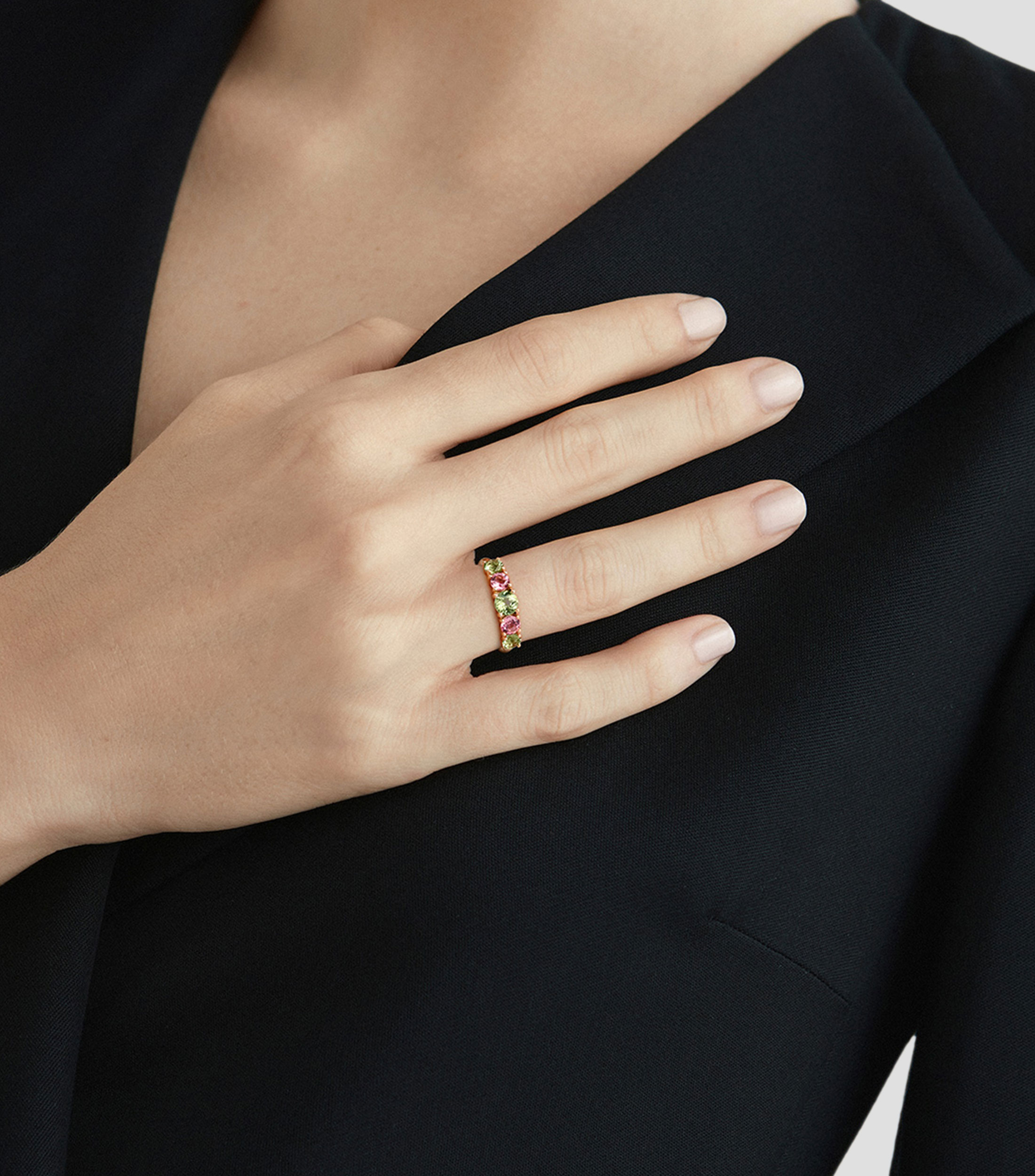 Anillo en oro rosa de 18 Kts Turmalinas Mujer