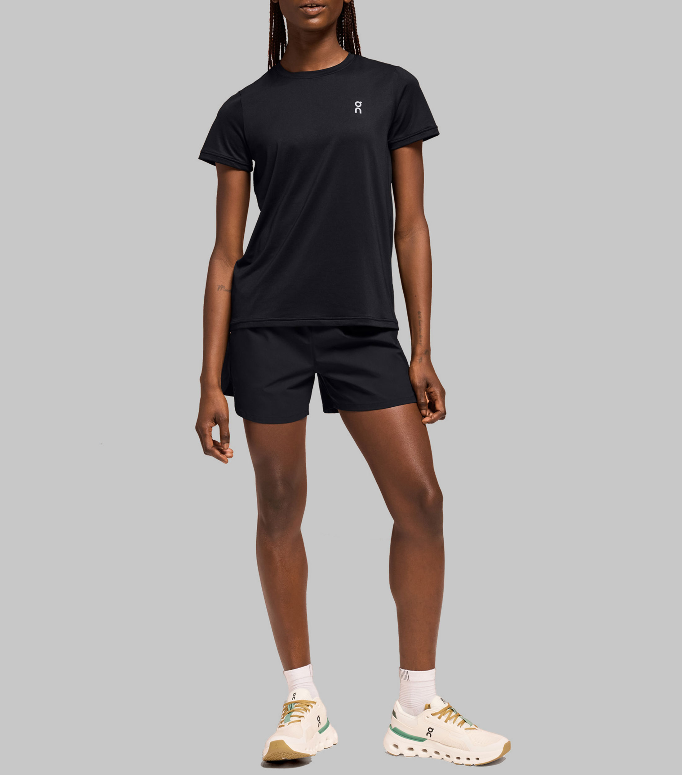 Playera para correr cuello redondo manga corta sólido Mujer