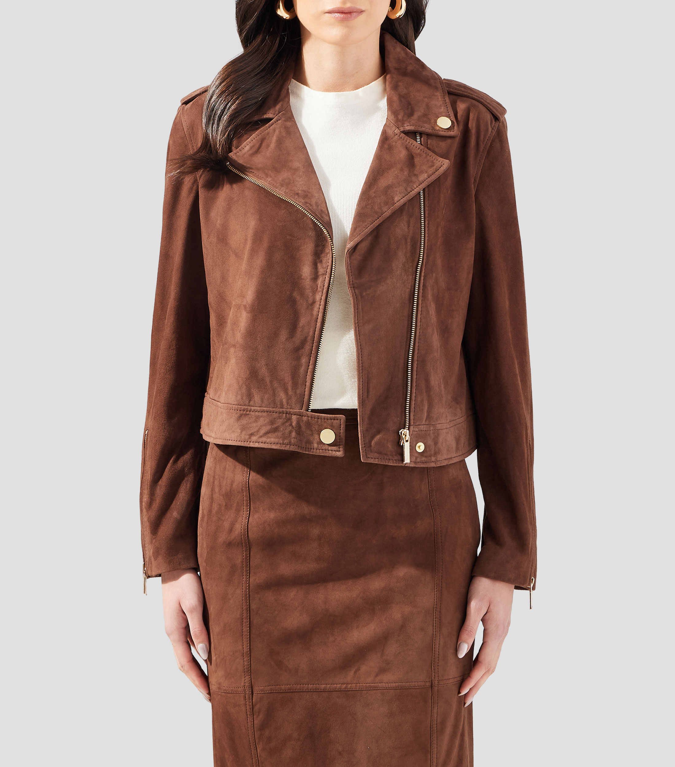 Chamarra biker en piel Mujer