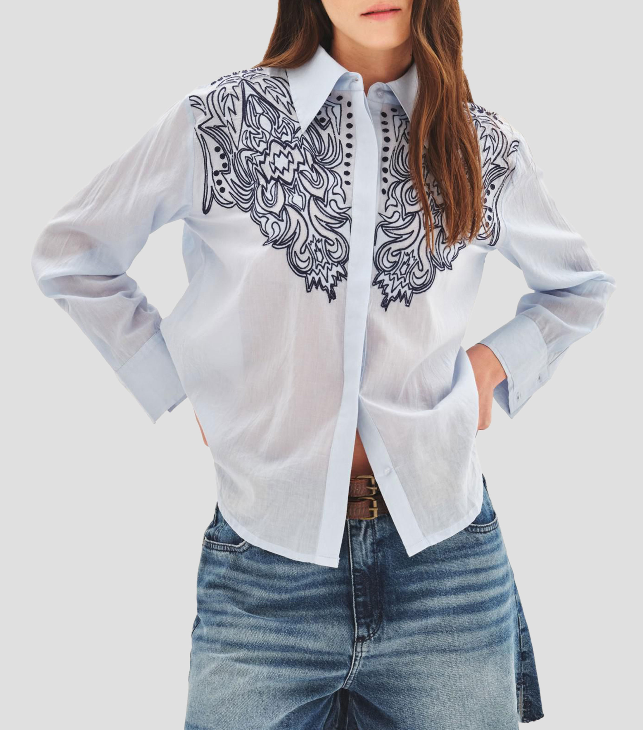 Camisa lisa manga larga Mujer