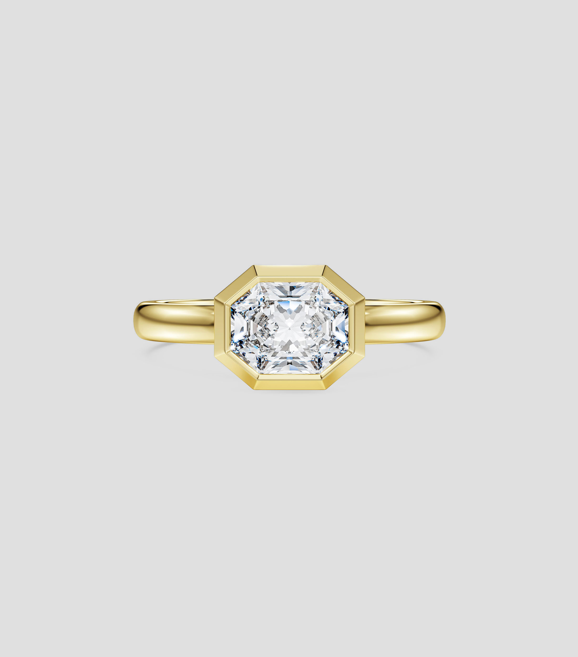 Anillo solitario en oro amarillo de 18 kilates Octagon con diamante Mujer, Talla 7