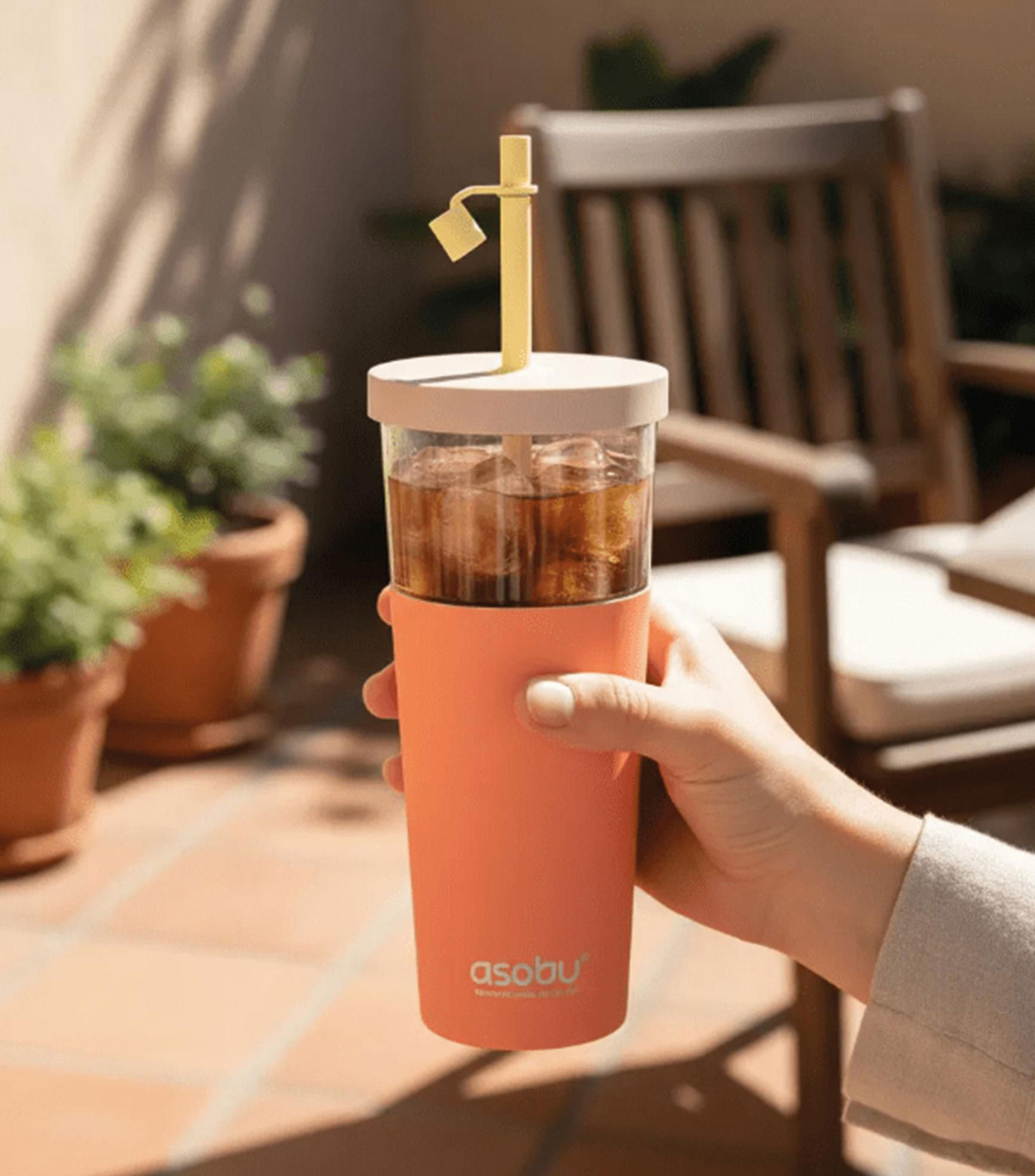 Termo Marina Pastel Naranja Sintético con popote, 845 ml