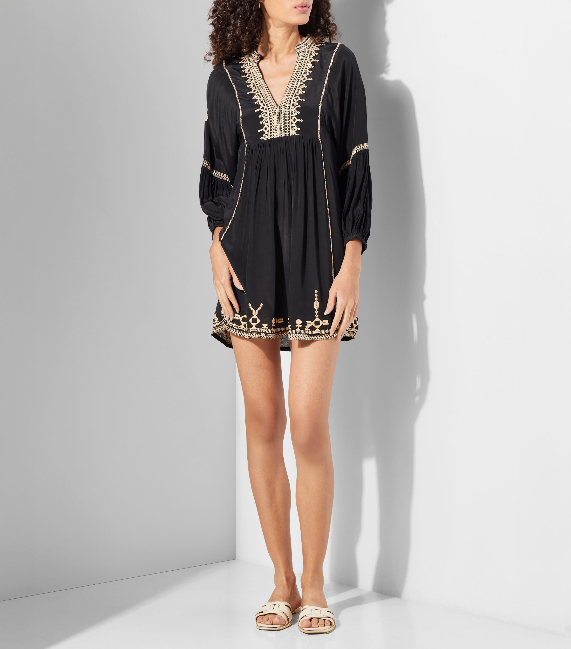 Vestido corto manga larga sólido Mujer