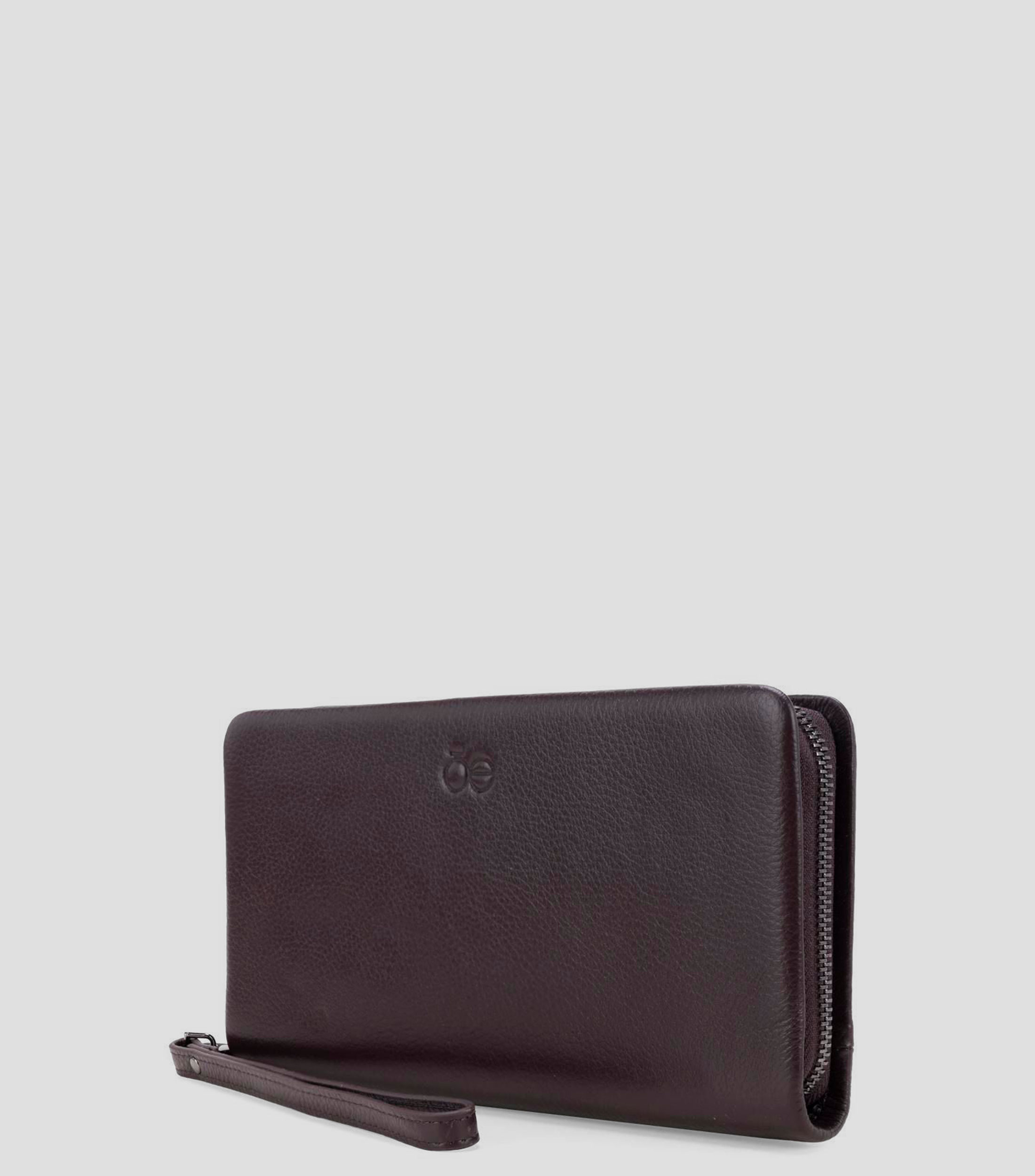 Cartera en piel lisa Hombre Café