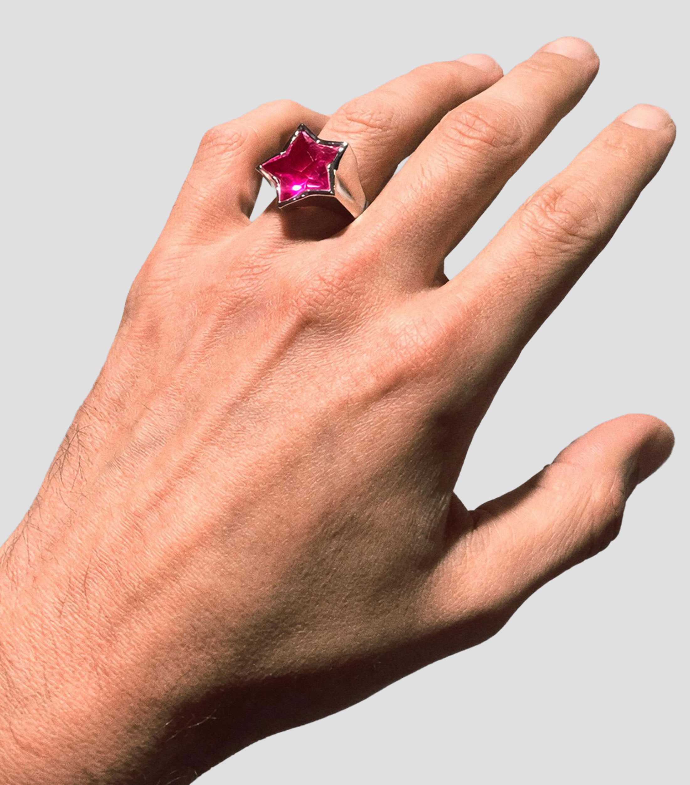 Anillo estrella en Plata con Topacio rosa Unisex