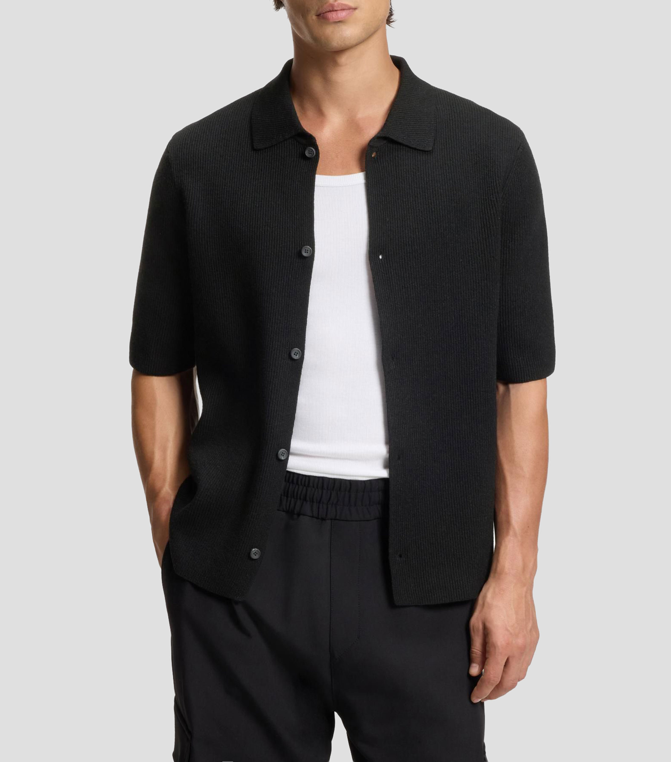 Camisa regular con estructura de canalé Hombre