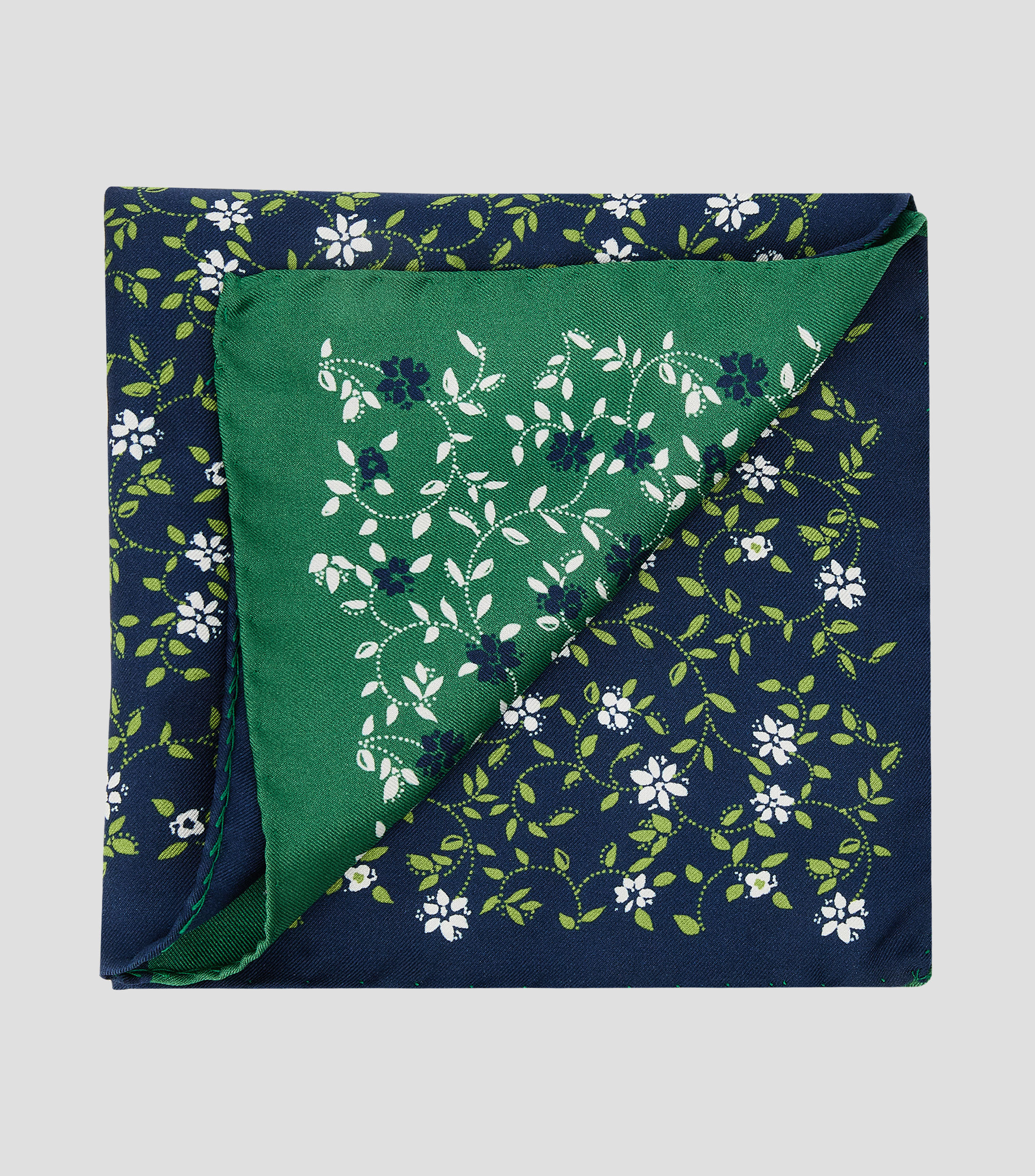Pañuelo en seda verde con azul estampado Hombre