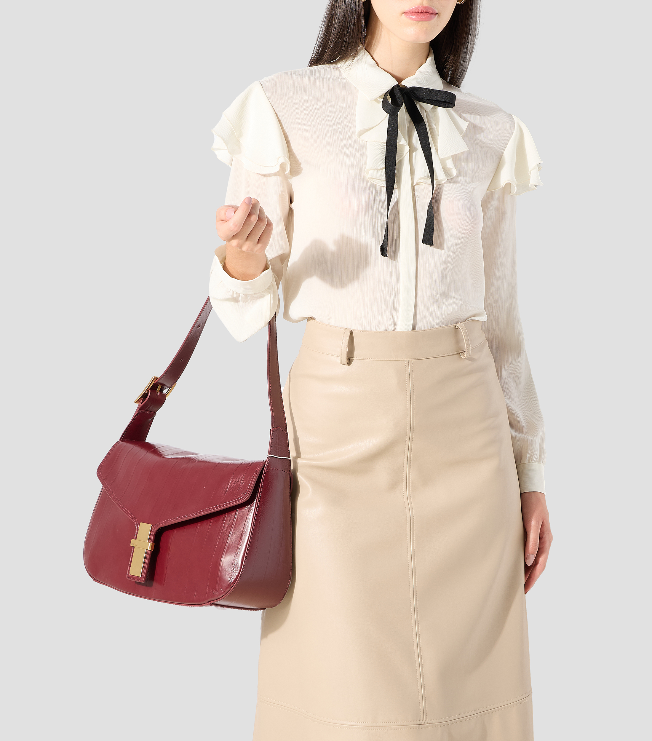 Bolsa Shoulder en piel vacuna Campanha con rayas Mujer