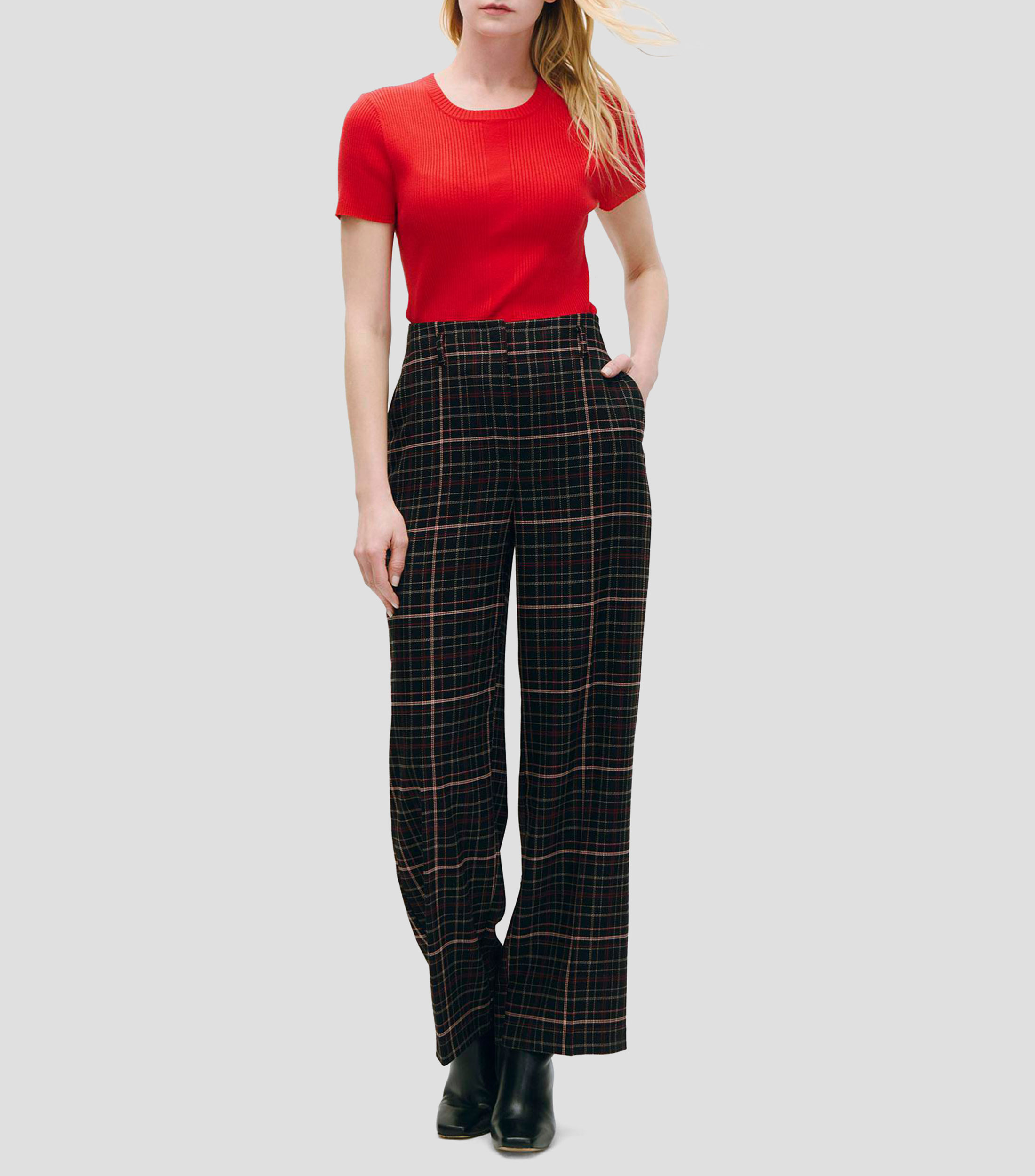 Top tejido acanalado escote redondo Mujer