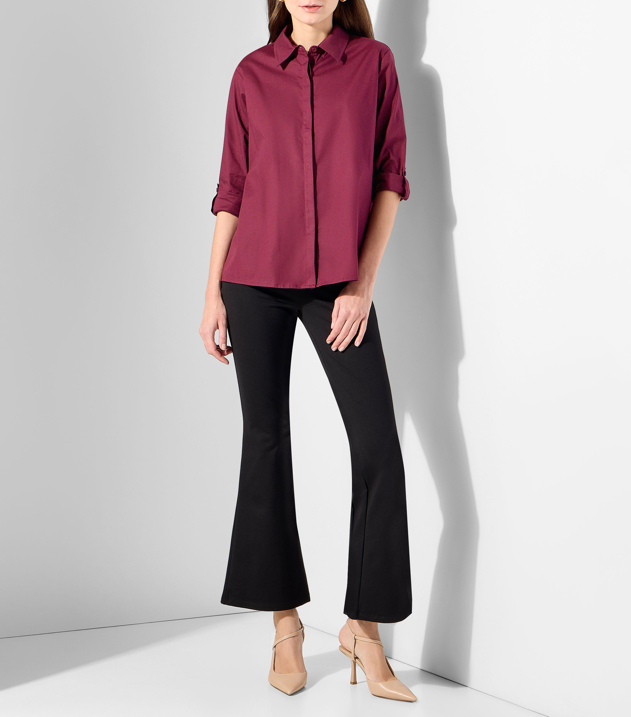 Camisa lisa manga larga Mujer