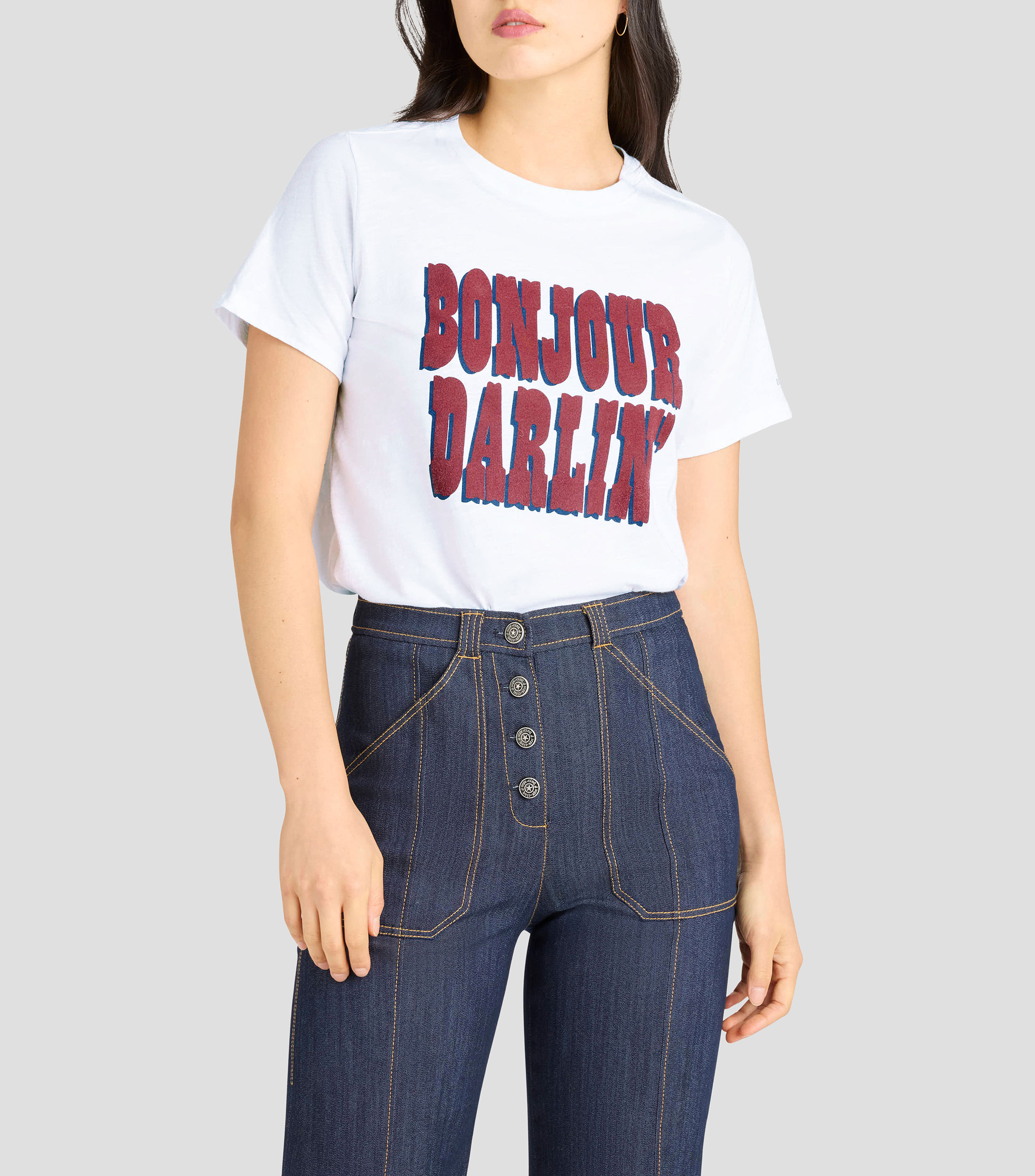 Playera de cuello redondo con manga corta estampada Mujer