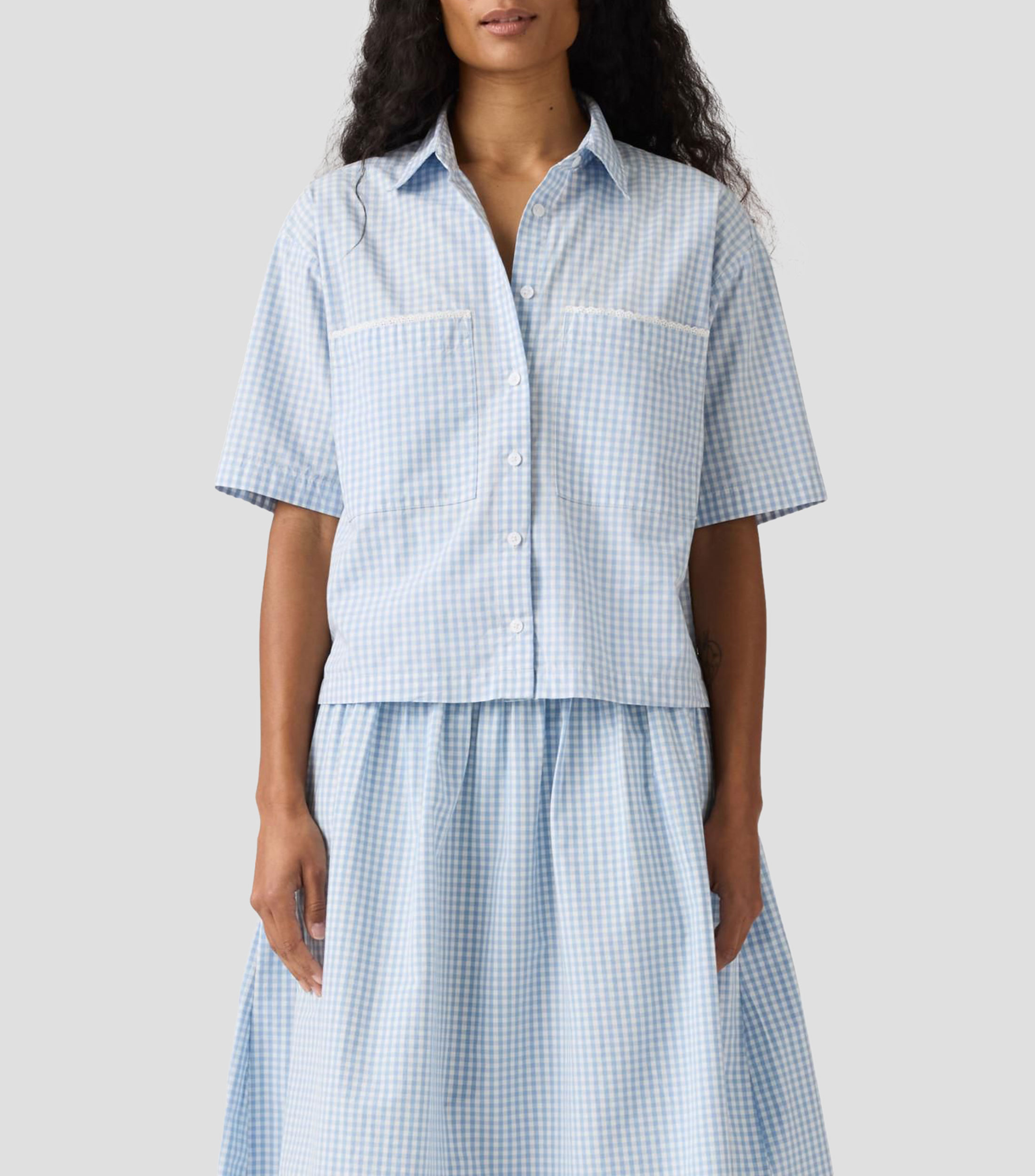 Camisa con cuadros manga corta Mujer
