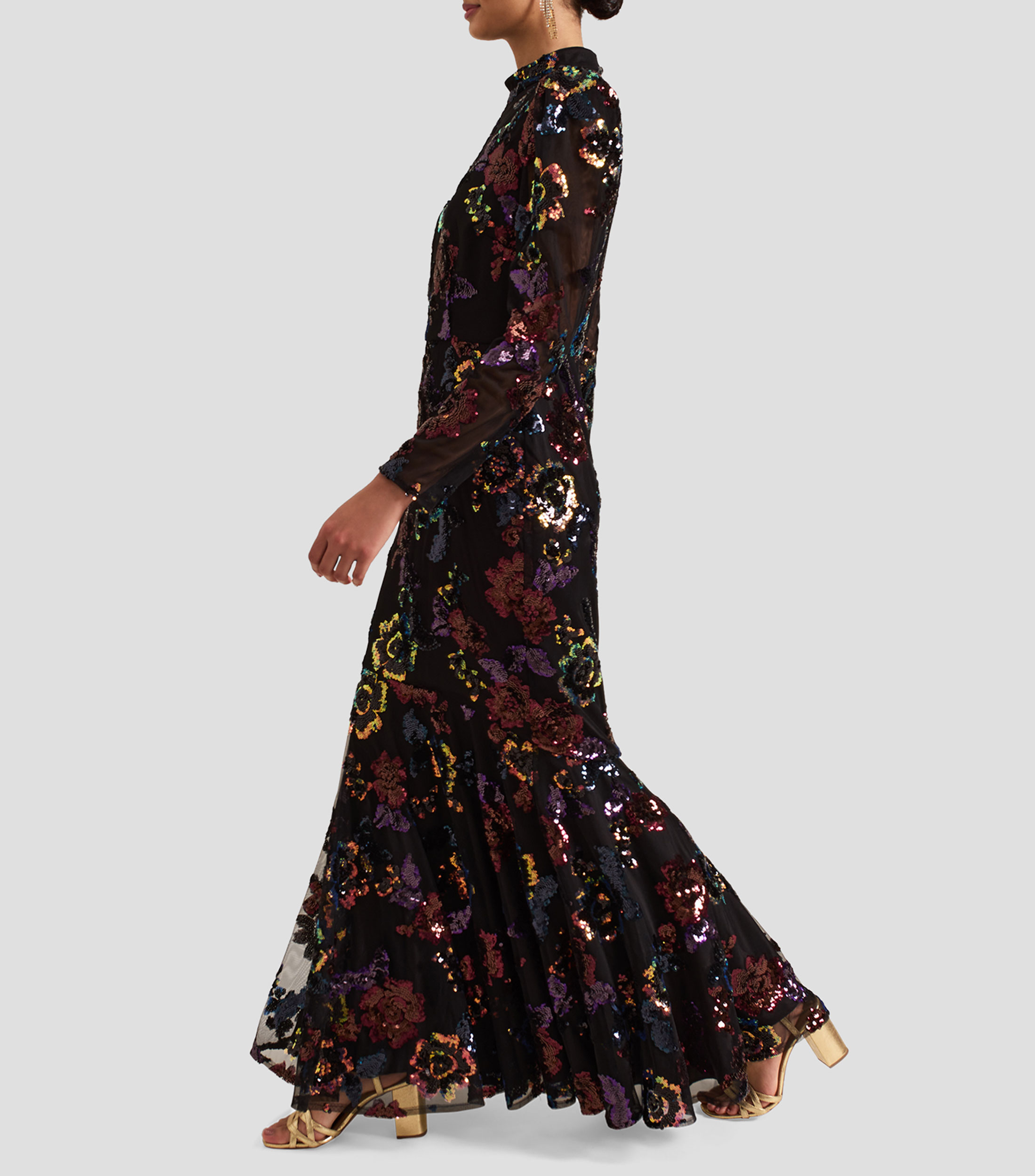 Vestido maxi con manga larga estampado Lelo Mujer