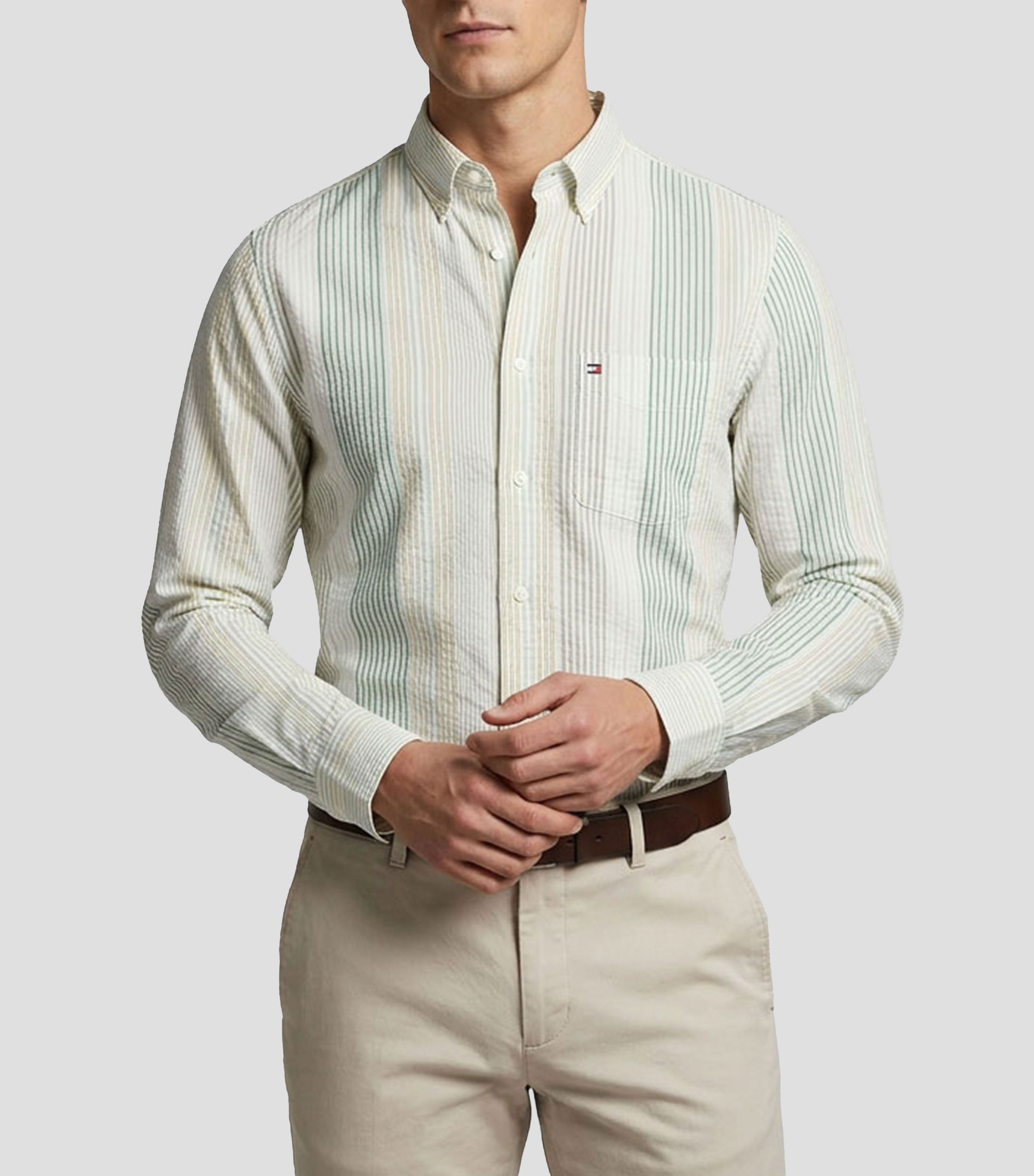 Camisa con rayas manga larga Hombre