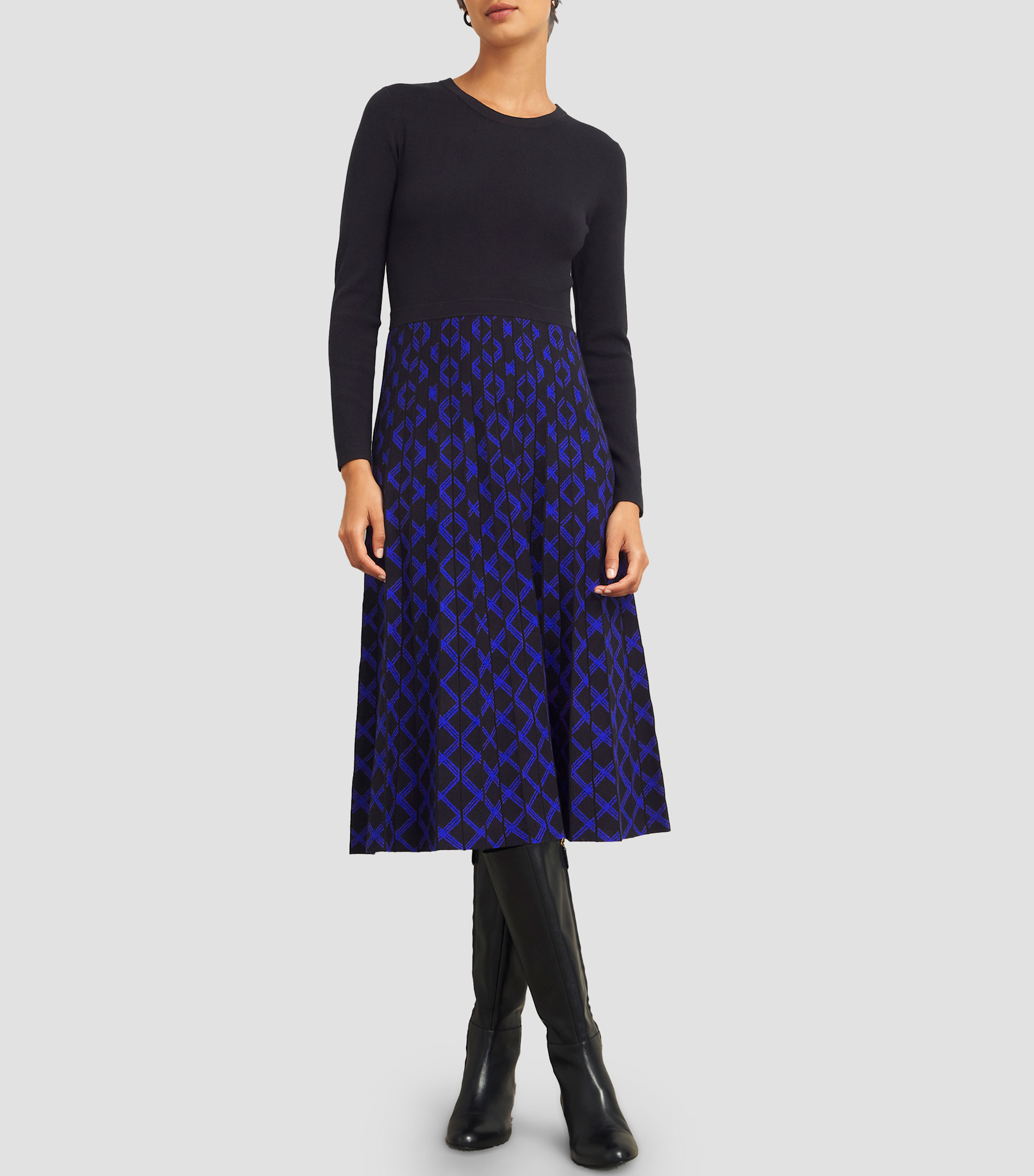 Vestido midi manga larga con estampado Larna Knitted Mujer