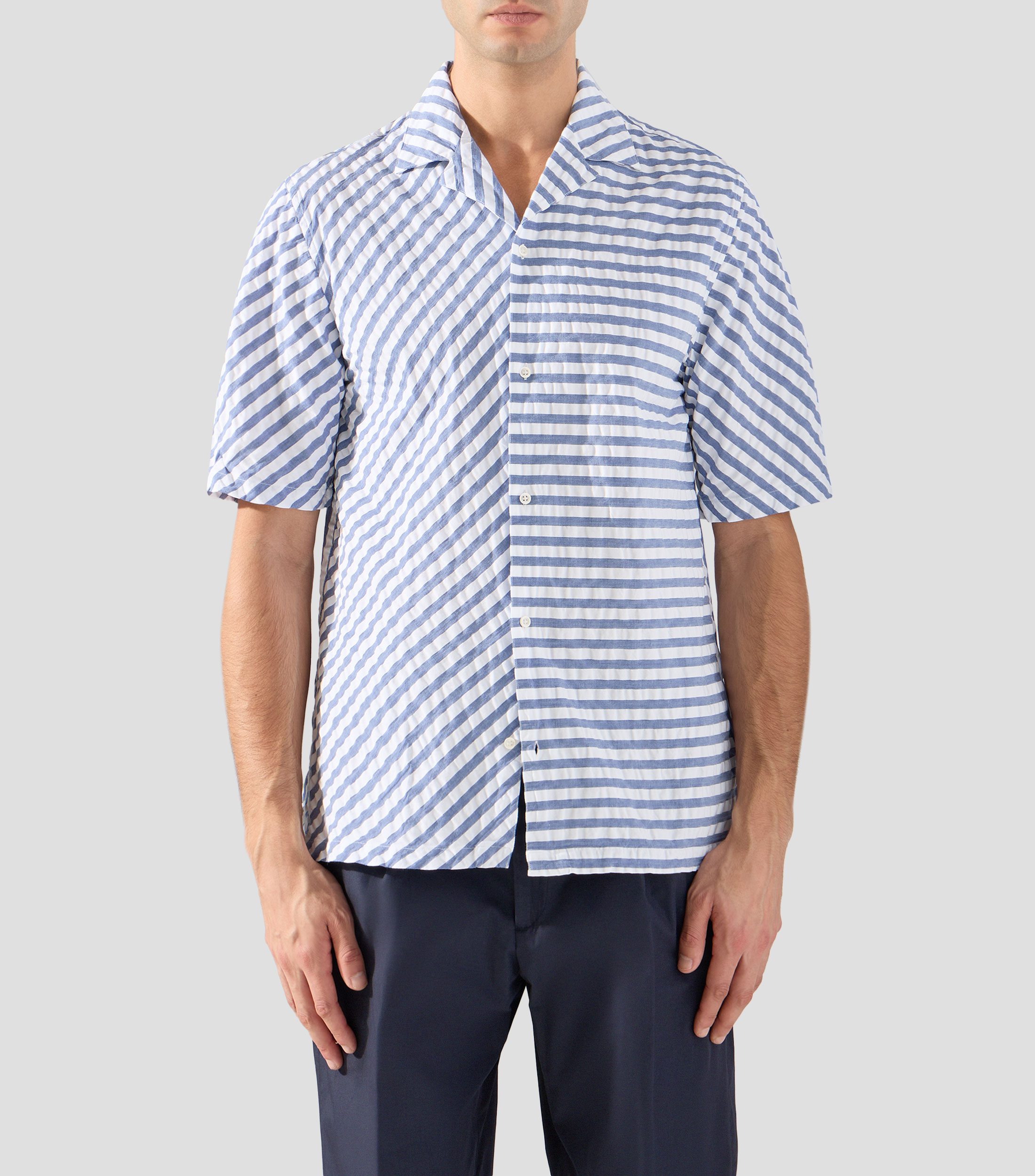 Camisa a rayas manga corta Hombre