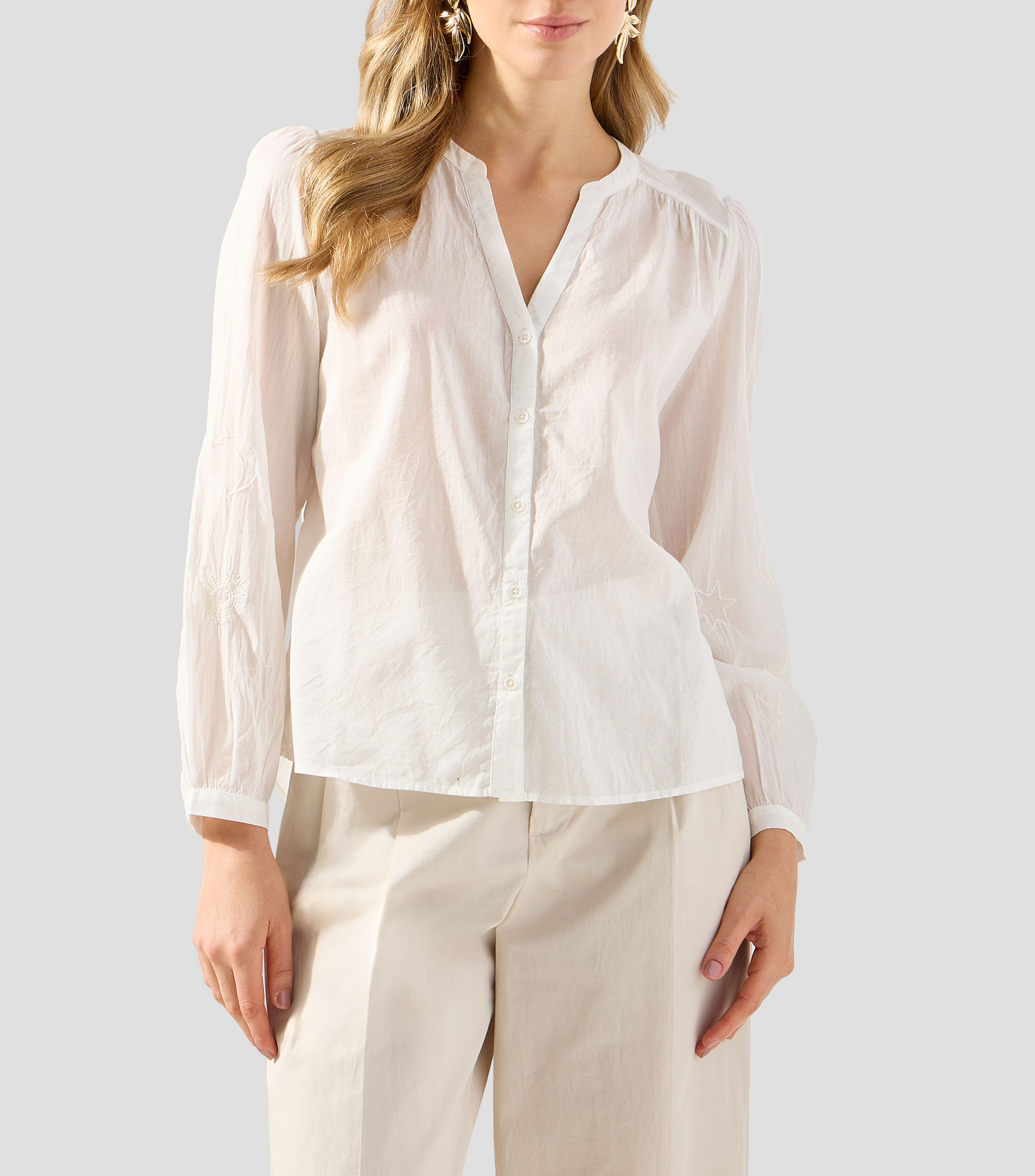 Blusa bordado sólido manga larga Mujer