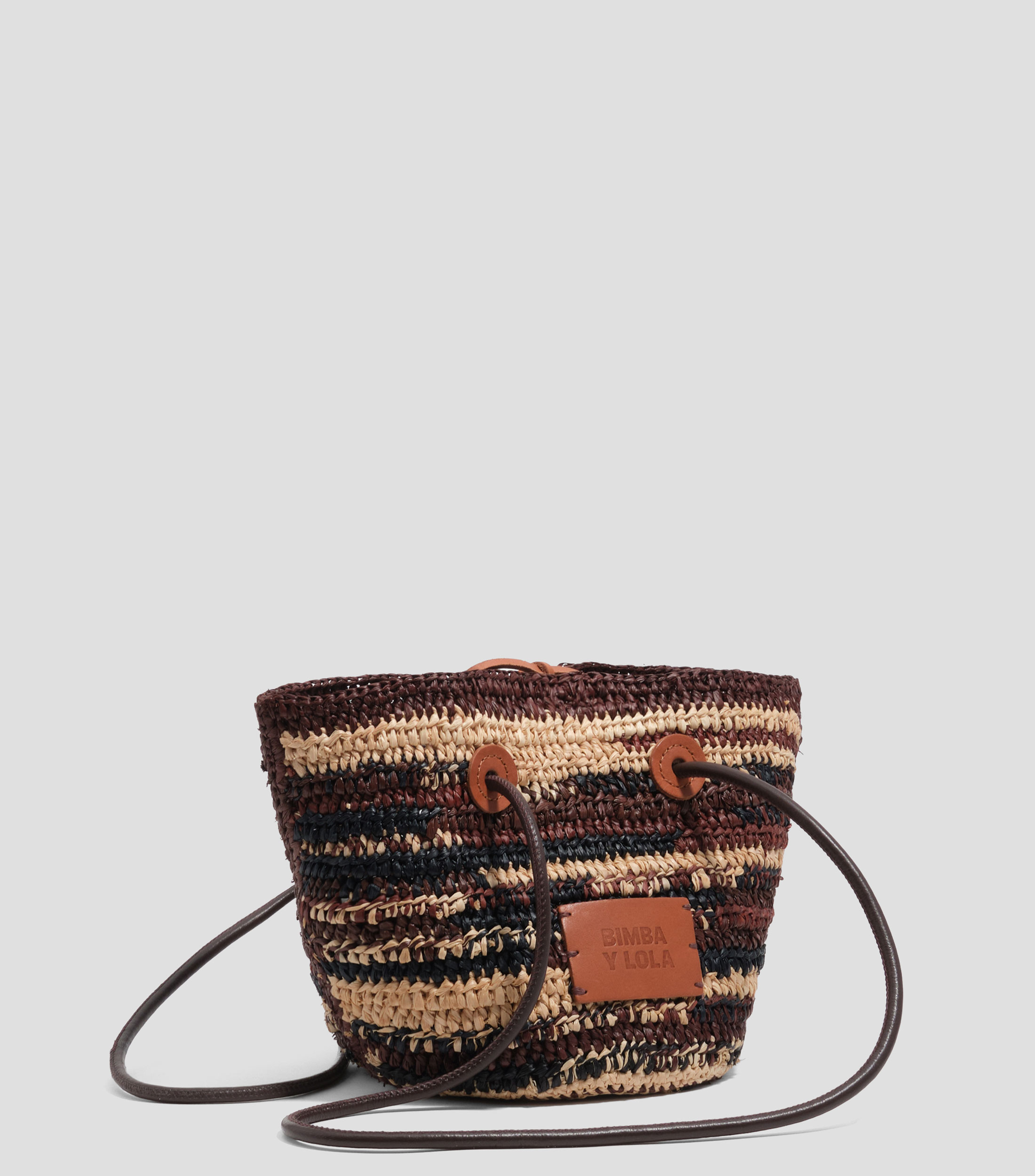 Bolsa capazo pequeña rafia café oscuro Mujer