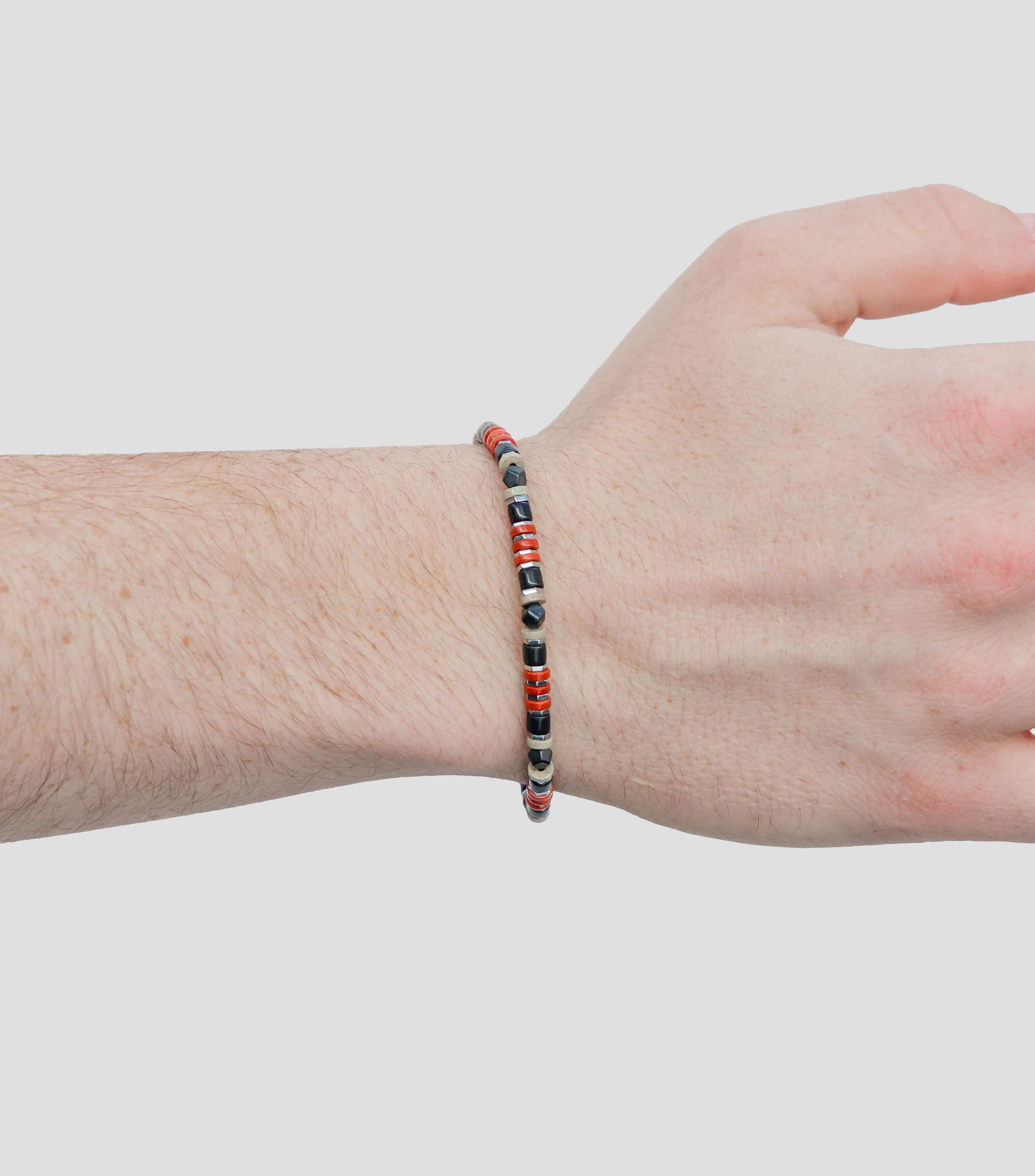 Pulsera en plata 925 roja con cuentas geométricas Hombre