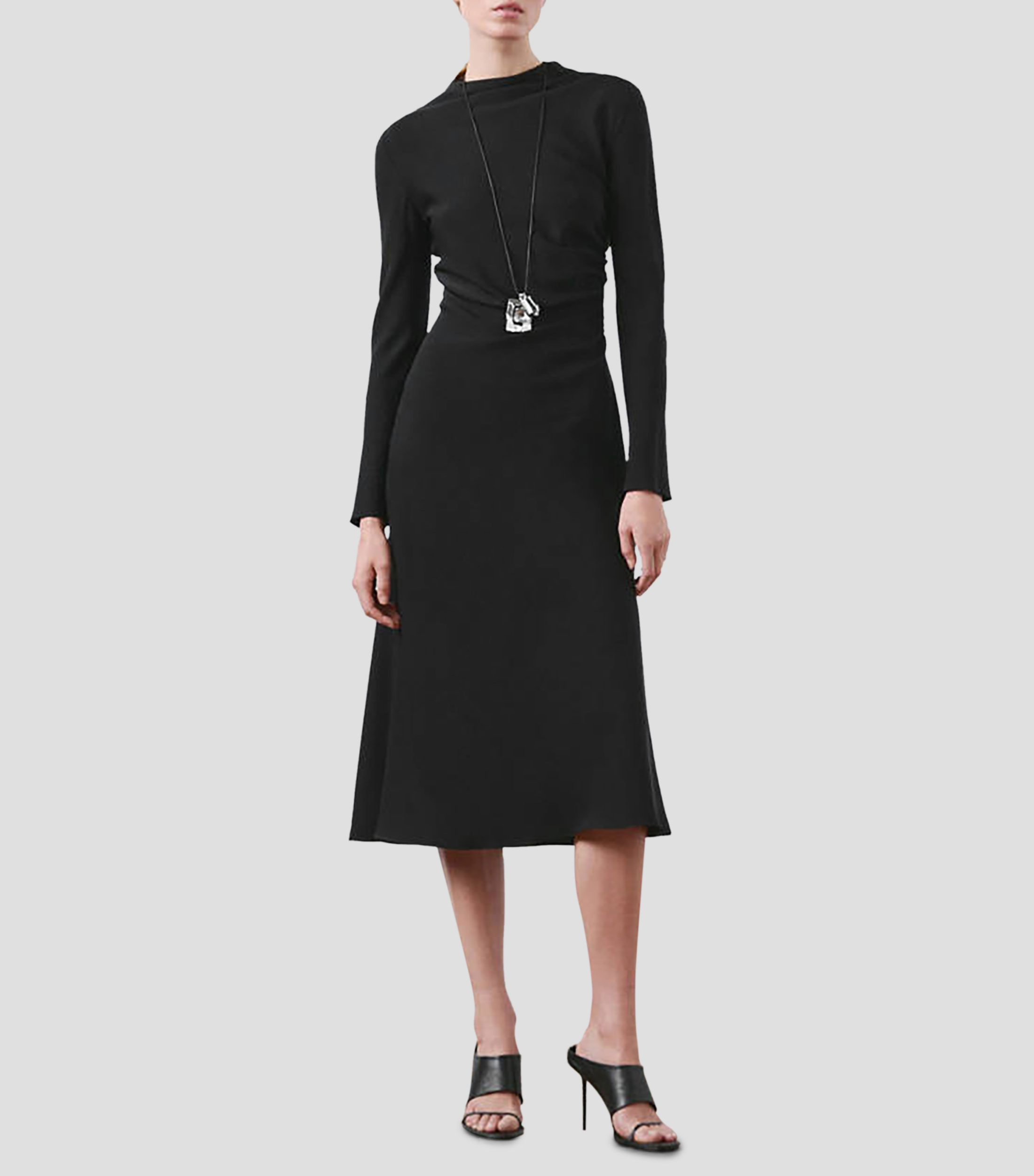 Vestido midi manga larga liso Mujer