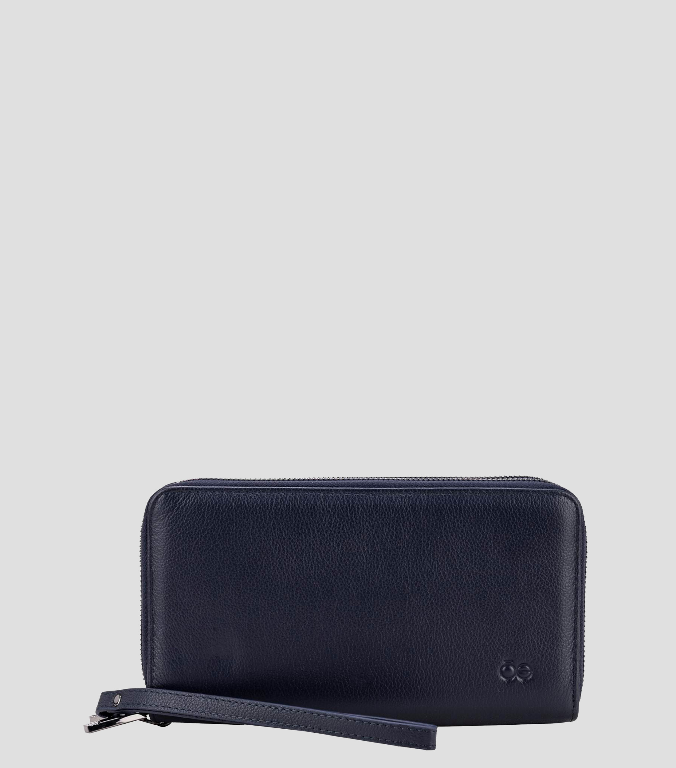 Cartera azul marino en piel lisa Hombre
