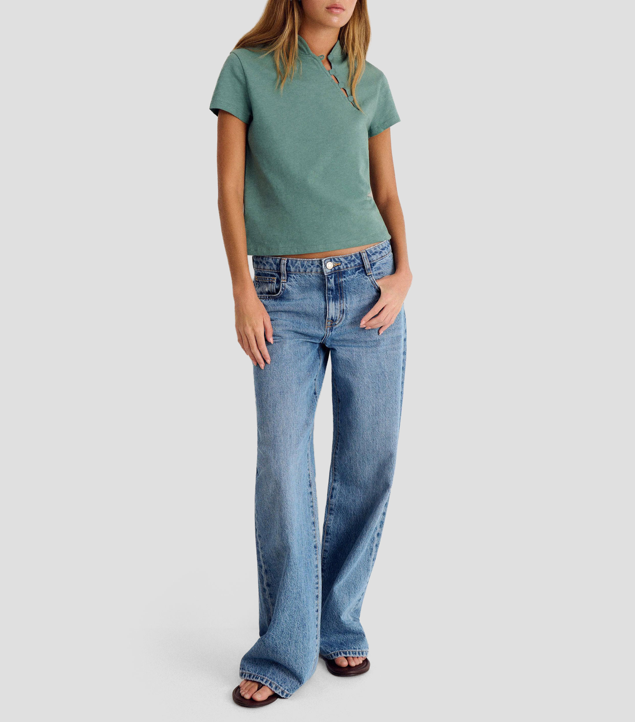 Playera cuello redondo manga corta jaspeado Oriental Mujer