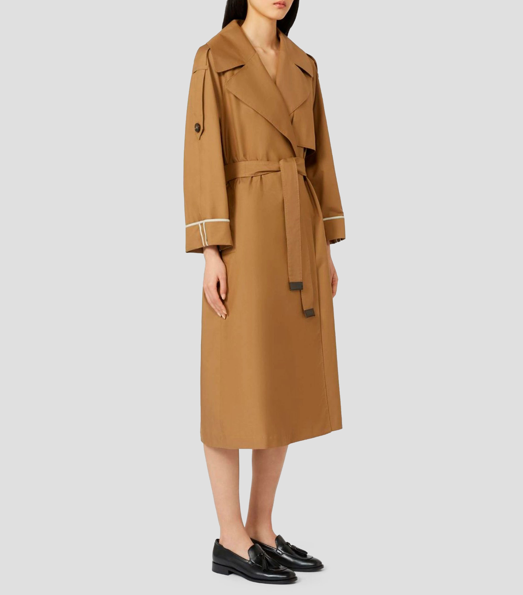 Gabardina midi con cinta liso Mujer