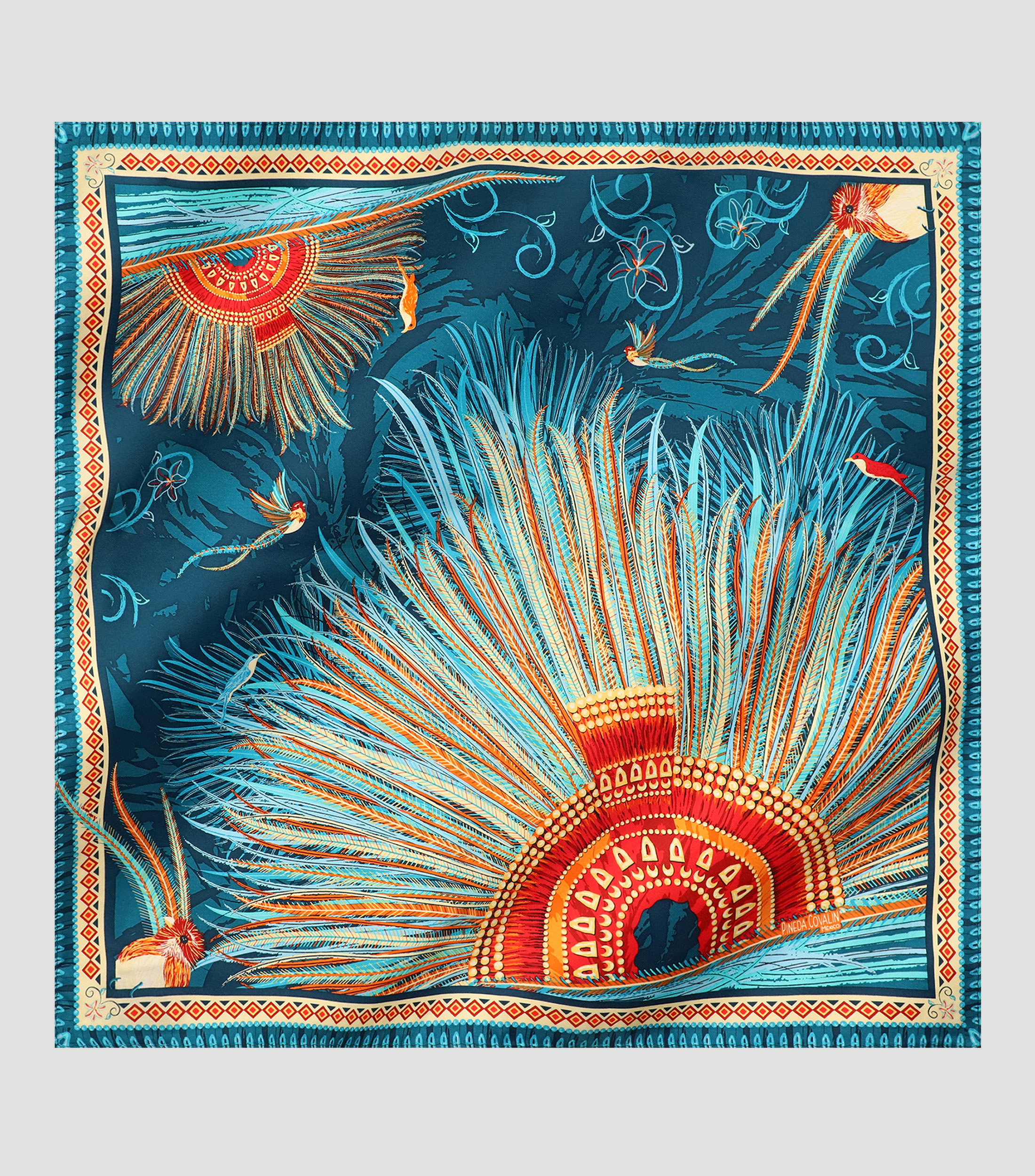 Mascada Azul Arte Plumaria Mujer