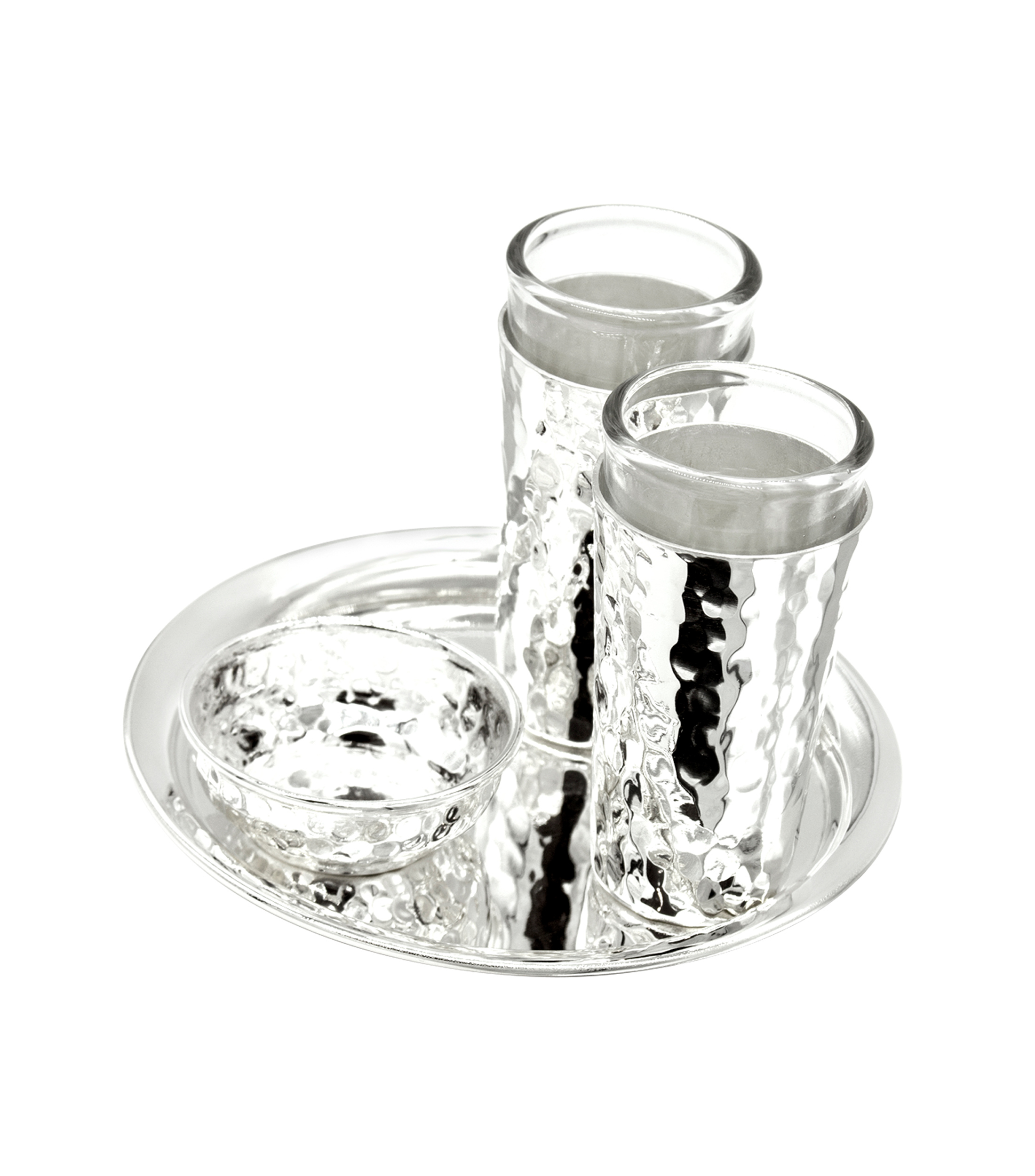 Set Tequilero Martillado 4 piezas plata