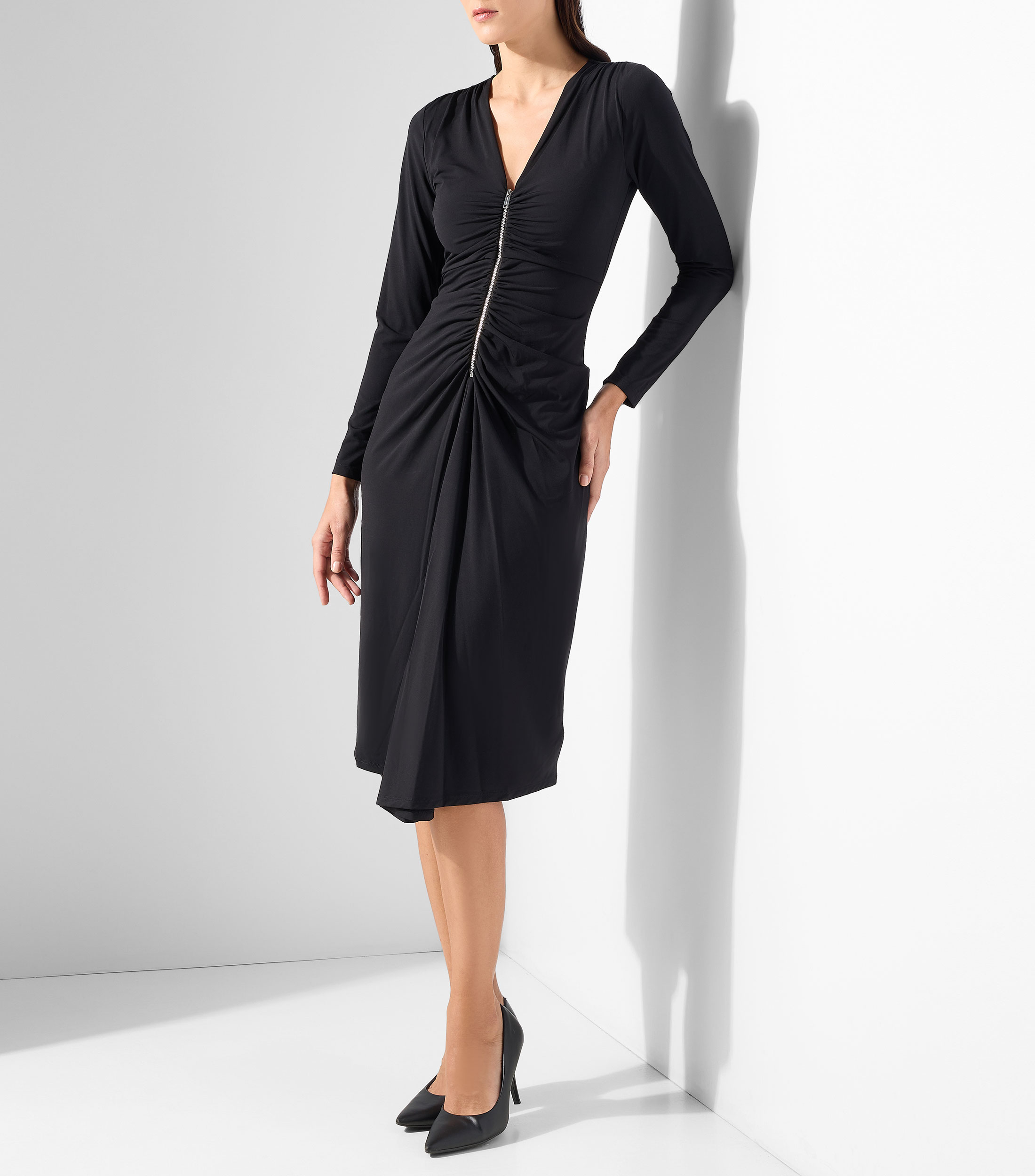 Vestido midi manga larga liso Mujer