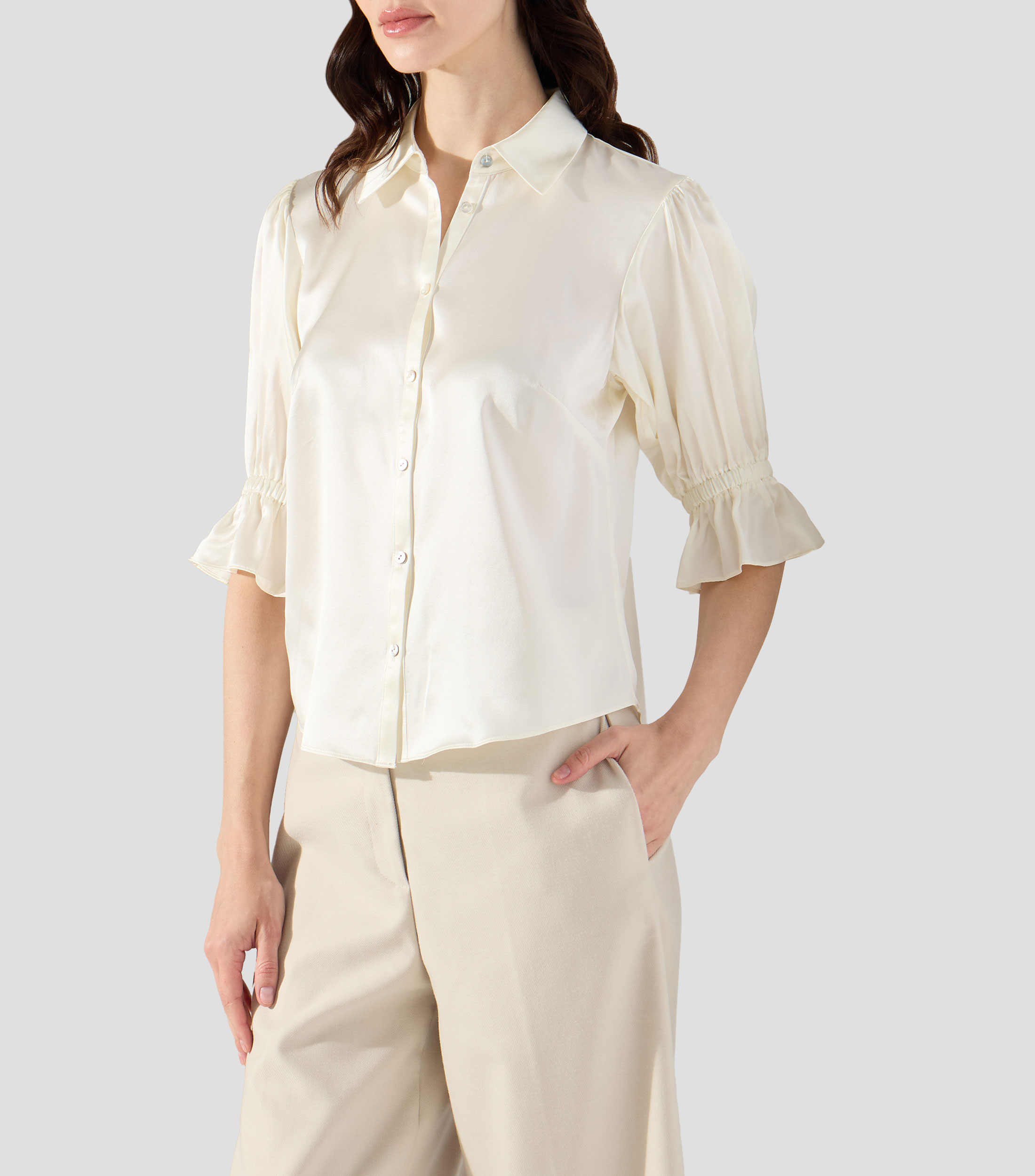 Blusa lisa manga 3/4 Mujer