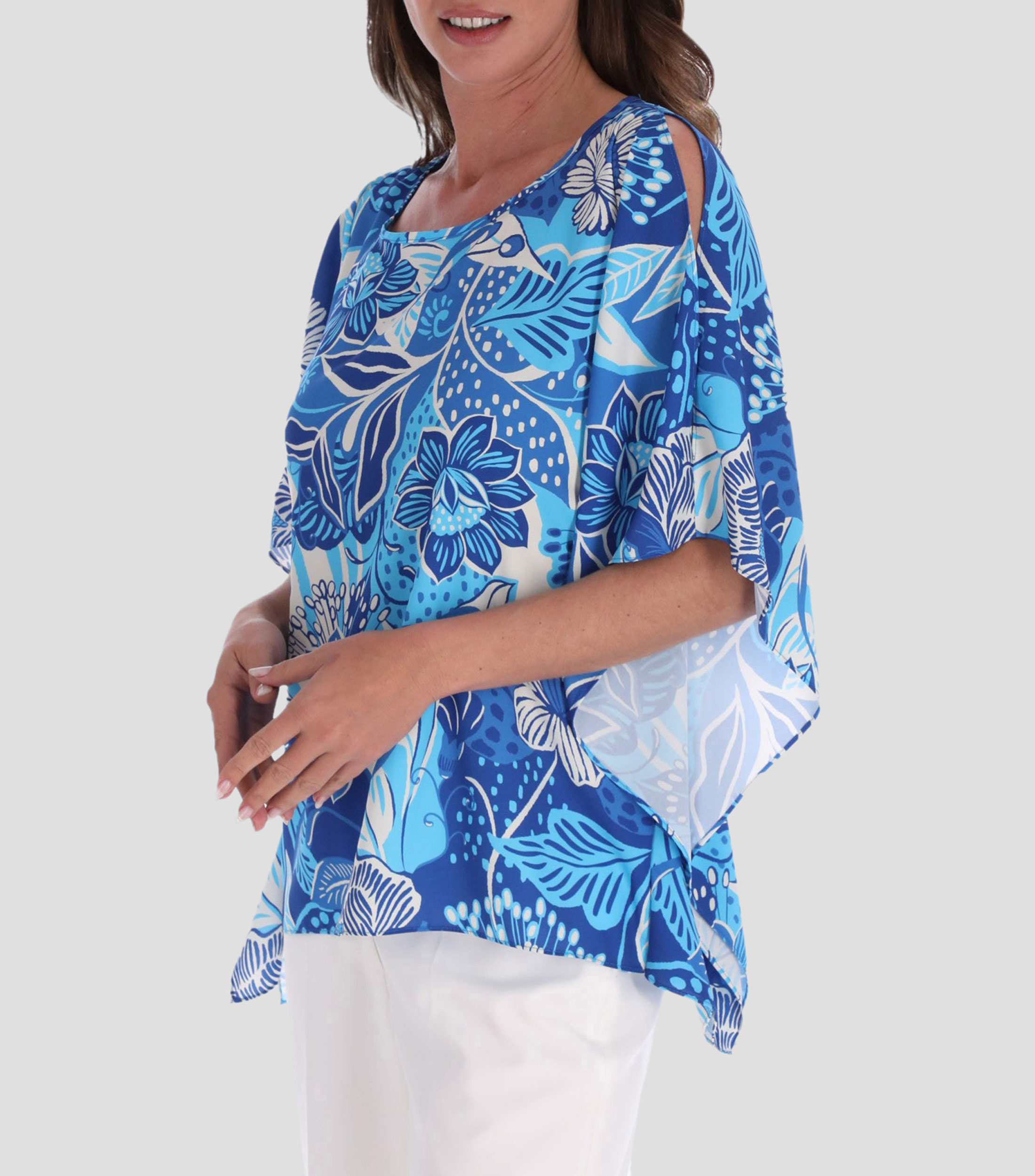 Blusa de cuello redondo y manga corta con estampado Mujer