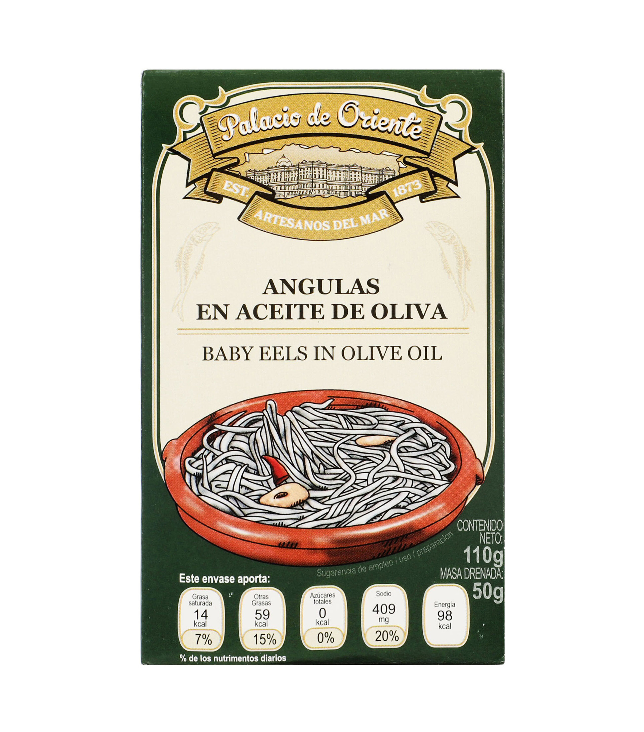 Angulas en aceite oliva, sin azúcar, 110 g