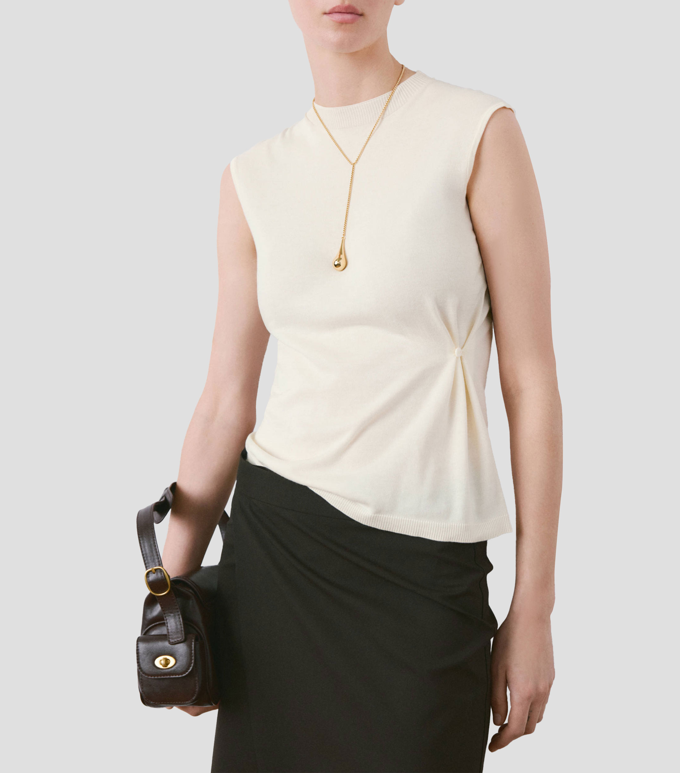 Top cuello redondo sin mangas liso Mujer