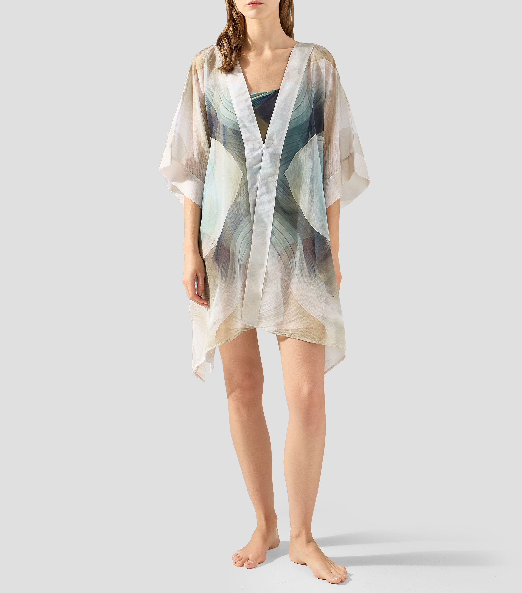 Kaftan estampado manga corta Mujer
