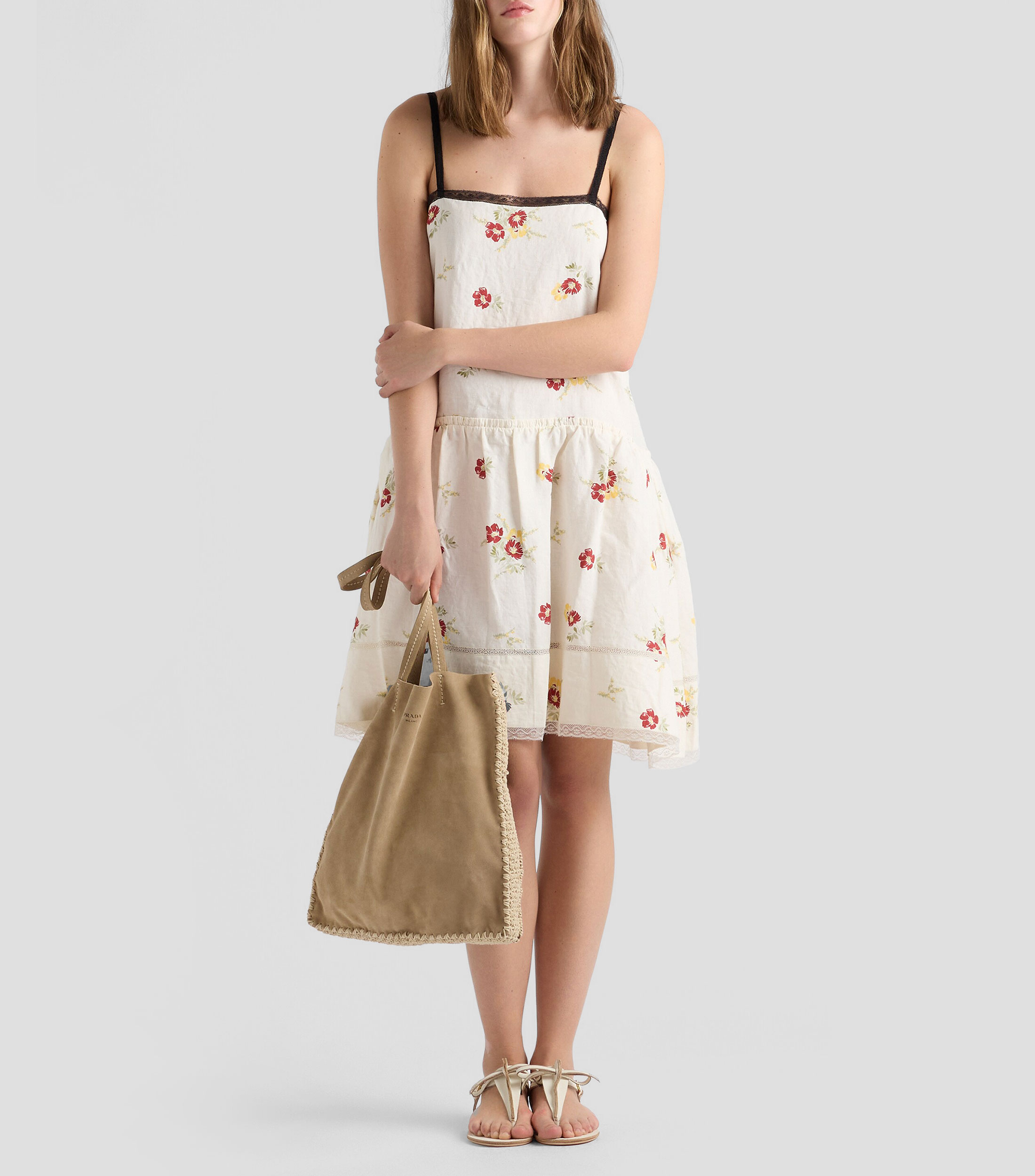 Bolsa Tote Beige en Piel con Detalles de Croché, Mujer